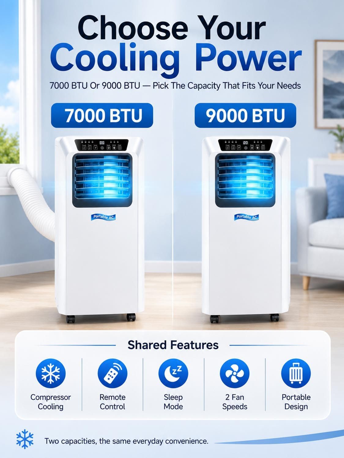 Condizionatore Mobile 3 in 1 con Timer 24 Ore (9000BTU)