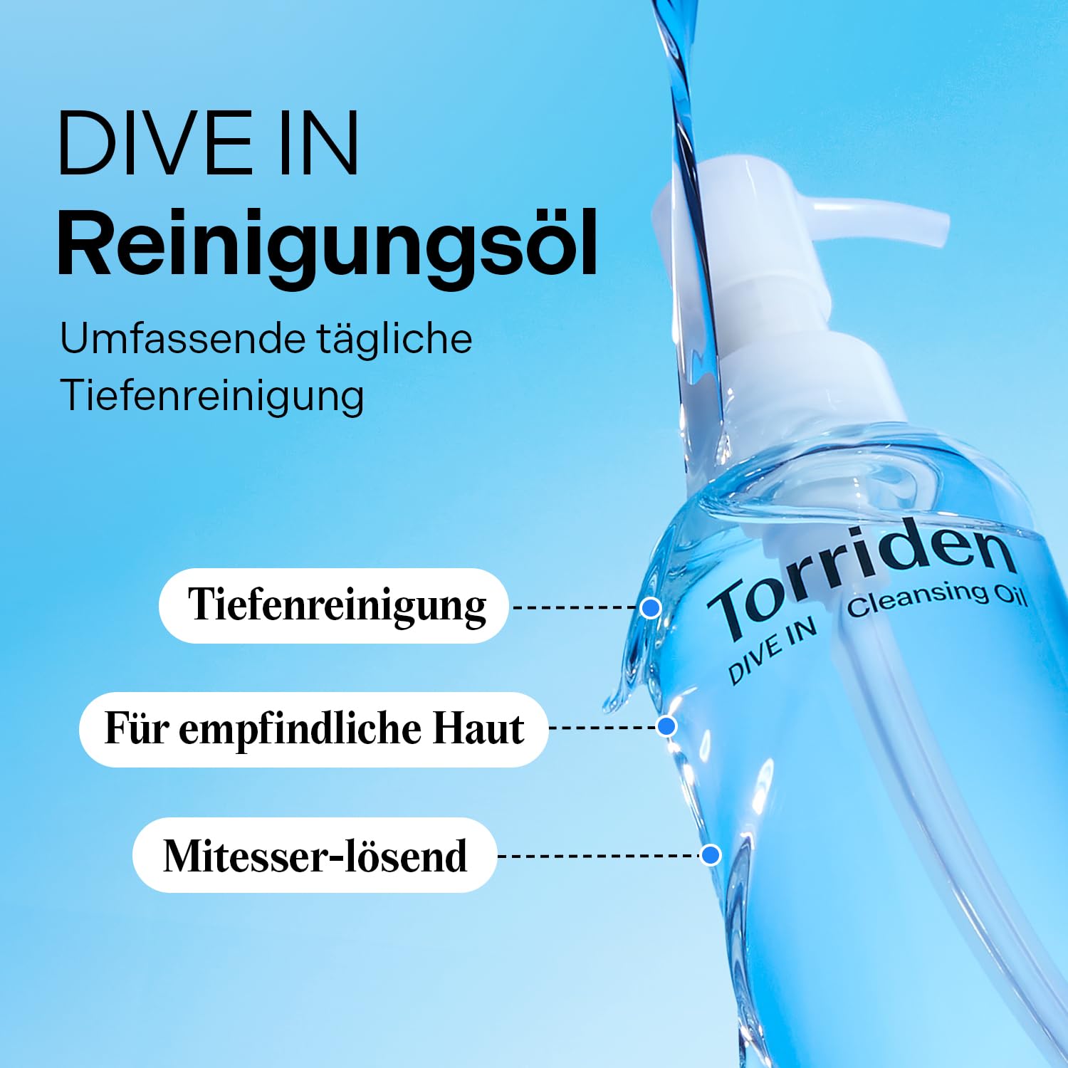 Torriden DIVE IN Reinigungsöl 200ml | Makeup und Mitesser Entferner | Feuchtigkeitsspendendes Tiefenreinigungsöl für alle Hauttypen und sensible Haut | Mit Hyaluronsäure, Panthenol, Allantoin