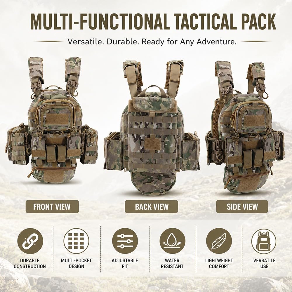 Gilet Molle Regolabile in Nylon 1000D,Gilet Utility Sgancio Rapido Tasche Multiple Leggero Traspirante per Airsoft Paintball Escursionismo Cosplay attività Outdoor Training