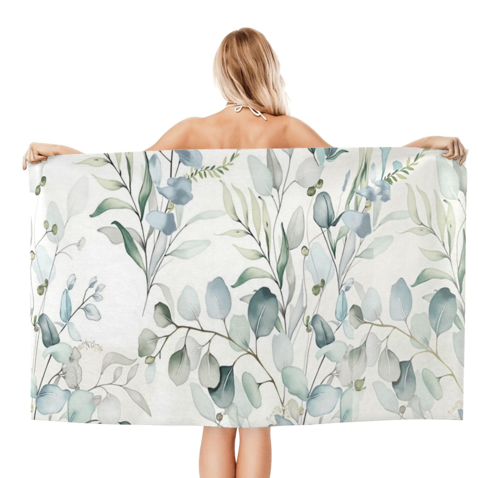 Anceky Beach Towel for Women, Elegant Floral Leaf Sand-Free Microfiber Ultra Soft Lightweight Bath Towels for Outdoor Bathroom Swimming 32"X52"