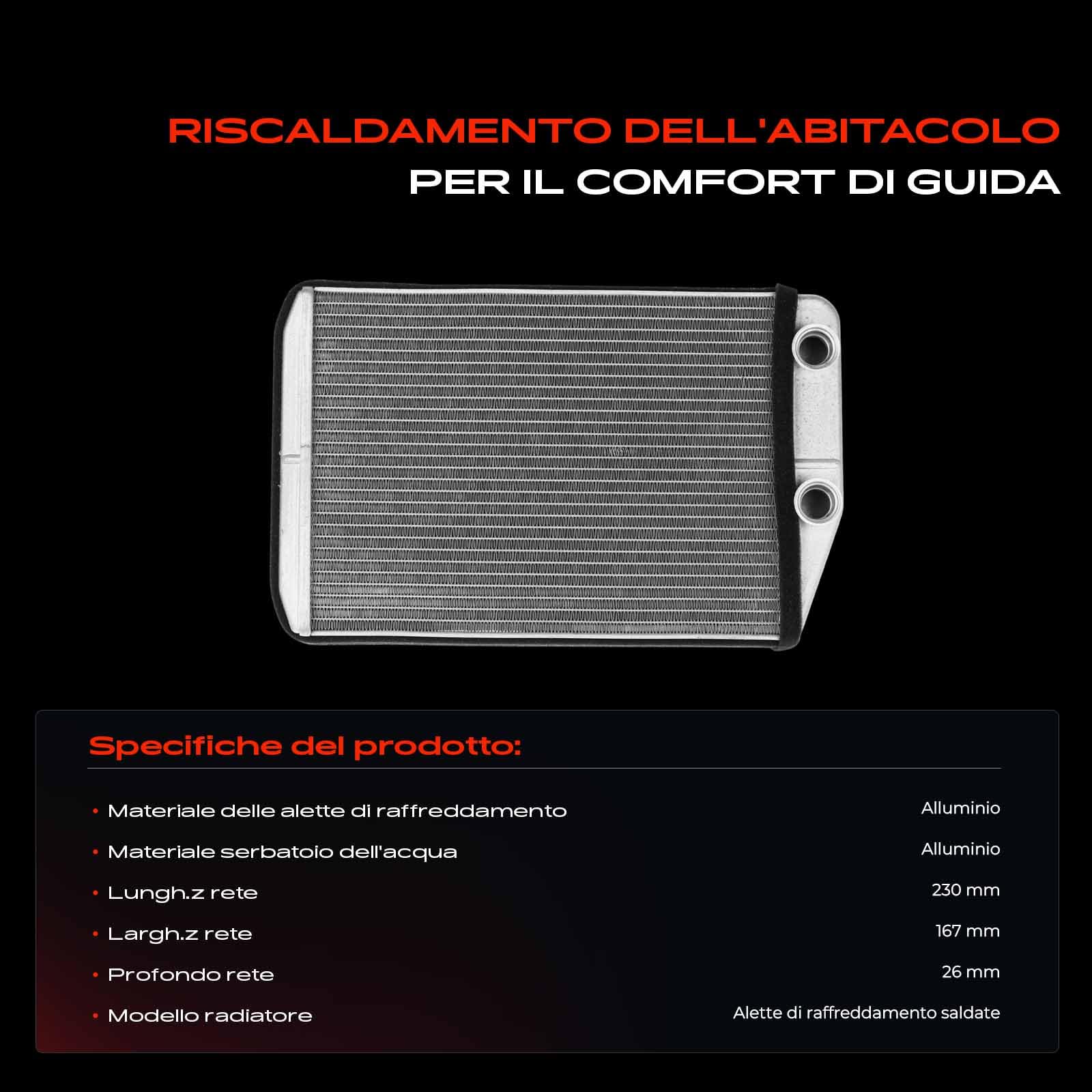 Frankberg Scambiatore di calore Riscaldamento interno Compatibile con Ducato Furgone 250 3.0L Ducato Furgone 250 2.2L Ducato Bus 250 2.3L Boxer Bus 2.2L Jumper Bus 2.2L Replace# 73989