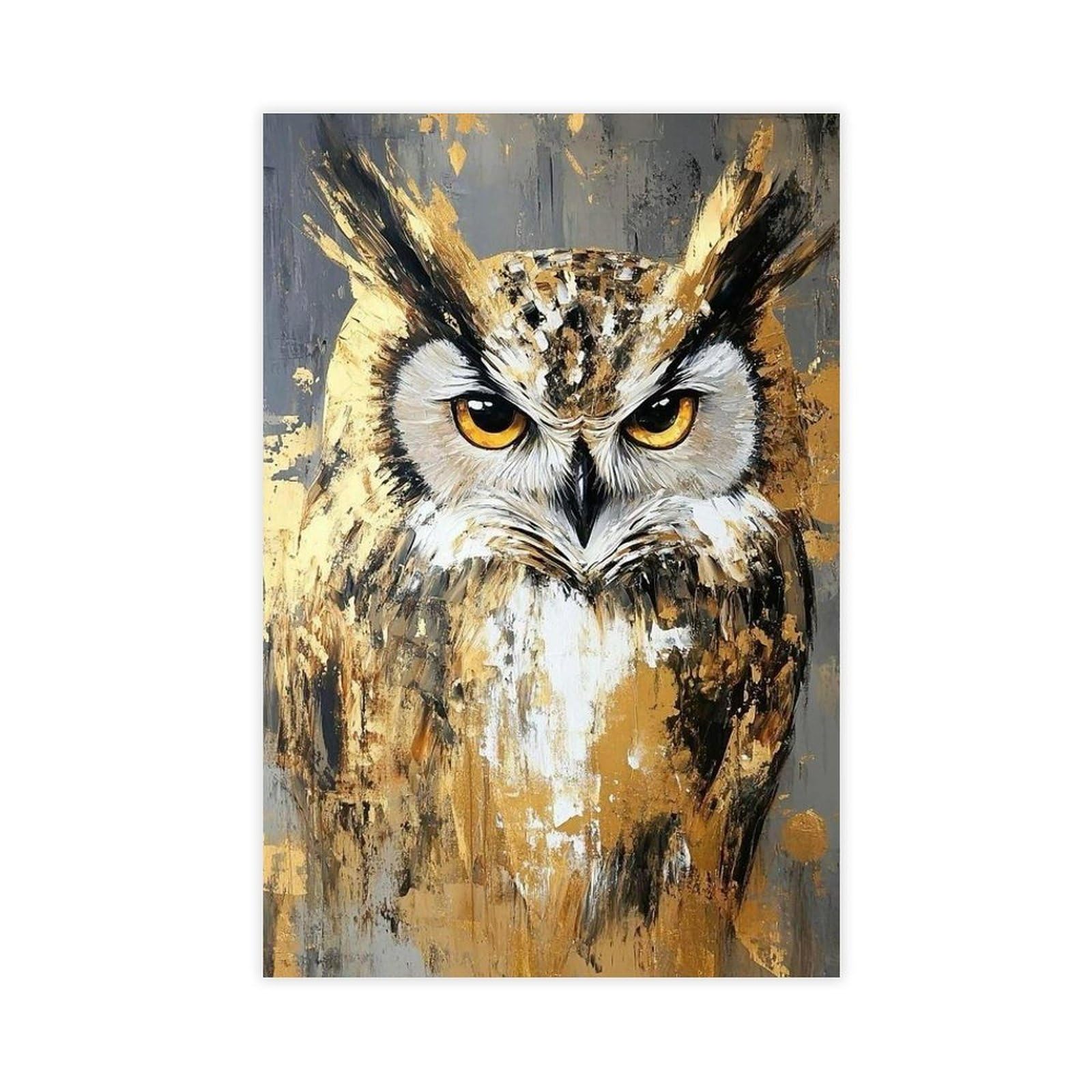 Qnvjqkdsi Unframe Owl Golden Abstract Bird Portrait Art Canvas Poster Bedroom Decor Landscape Office Room Decor Gift 12" L X 18" W