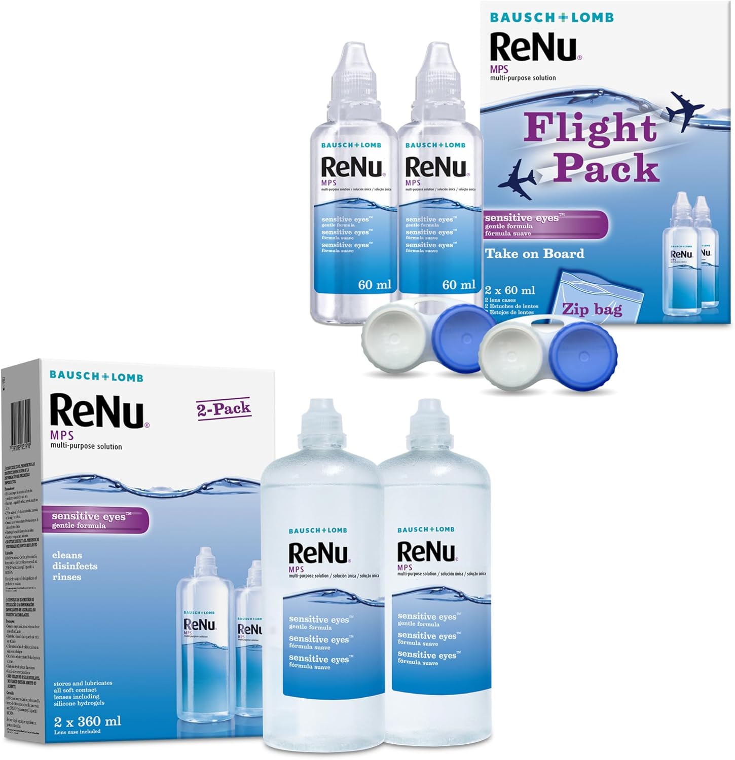 ReNu Bundle, MultiPurpose Contact Lens Solution, 2X 360ml, and Flight