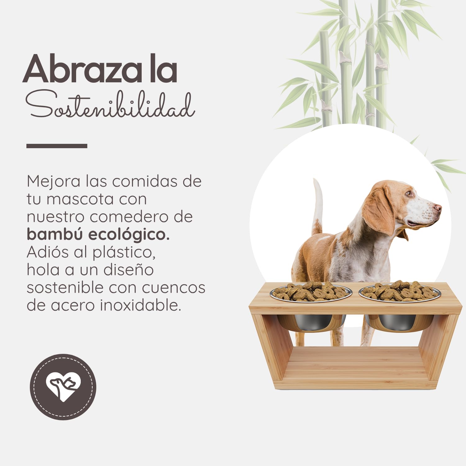 Comedero para Mascotas - Soporte Elevado de Bambu para Perros Medianos y Grandes - Alimentador de Madera - 4 Tazones de Acero Inoxidable: 4X 1650 ml – 44x 23 x 18 - Mediano
