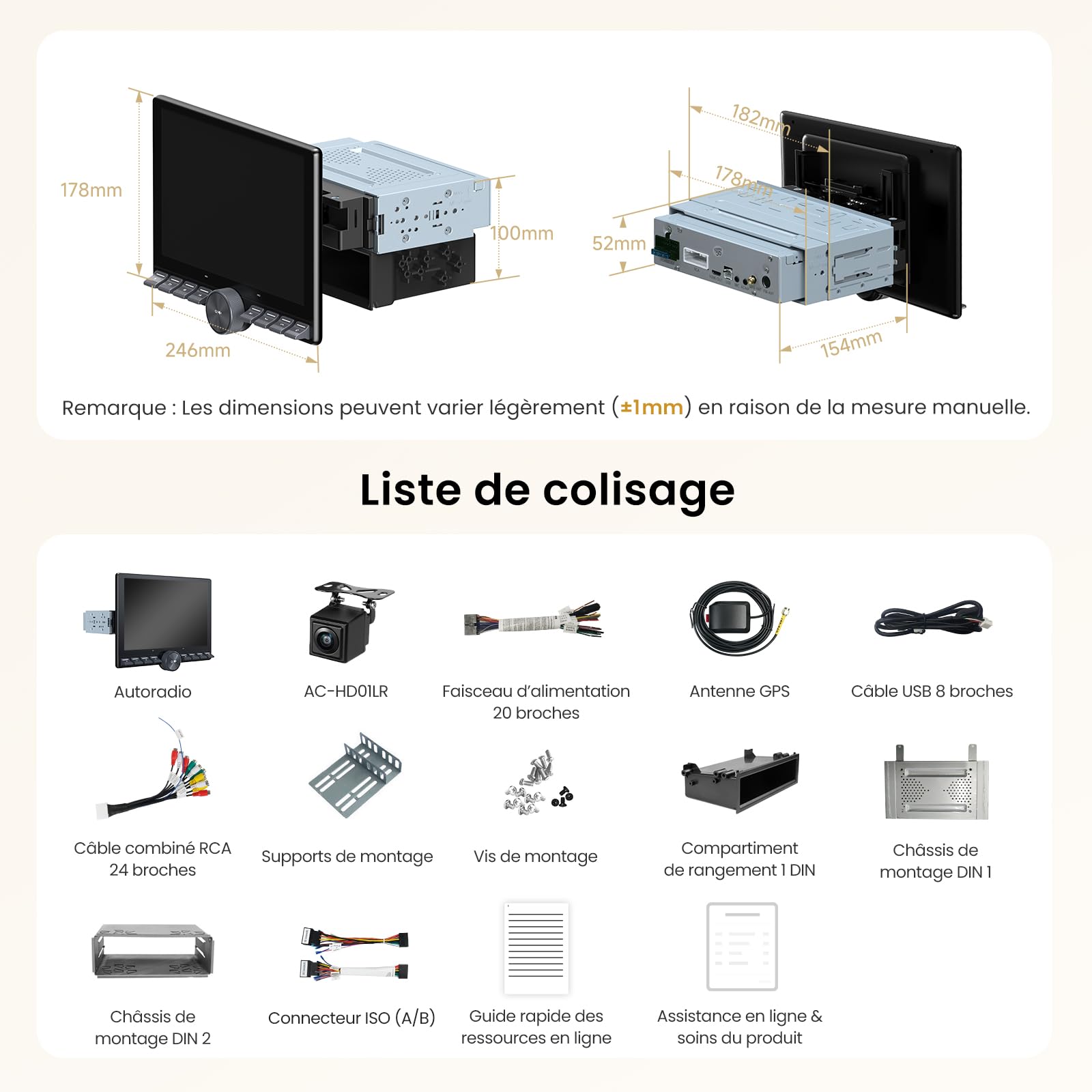 ATOTOZONE 10,1" FlexView Autoradio Android Adaptatif pour 1 Din et 2 Din, Écran Flottant ChatGPT AI Radio, Wi‑FI/USB/Bluetooth, CarPlay & Android Auto sans Fil, EQ/DSP/RDS, Caméra de Recul