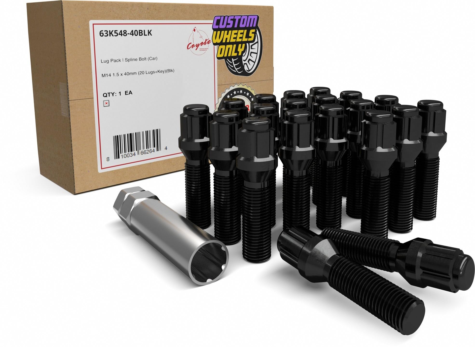 Wheel Accessories Parts 20 Pcs M14 x 1.50 Thread Acorn Seat Spline Lug Bolt Black Finish 40mm Shank Length Car Spline fits Land Rover Range Rover ｜ Volvo S60 S90 XC40 XC60 XC70 XC90 ｜ Older BMW