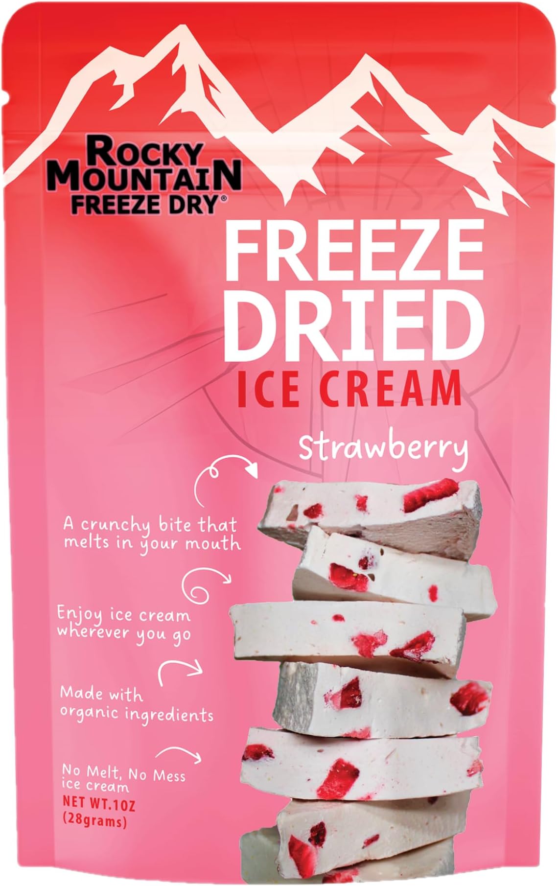 Freeze Dried Ice Cream โ Strawberry Ice Cream That Doesnโt Melt โ Crunchy Creamy Snack with Clean Ingredients โ Rocky Mountain Freeze Dry (1 OZ, Strawberry)