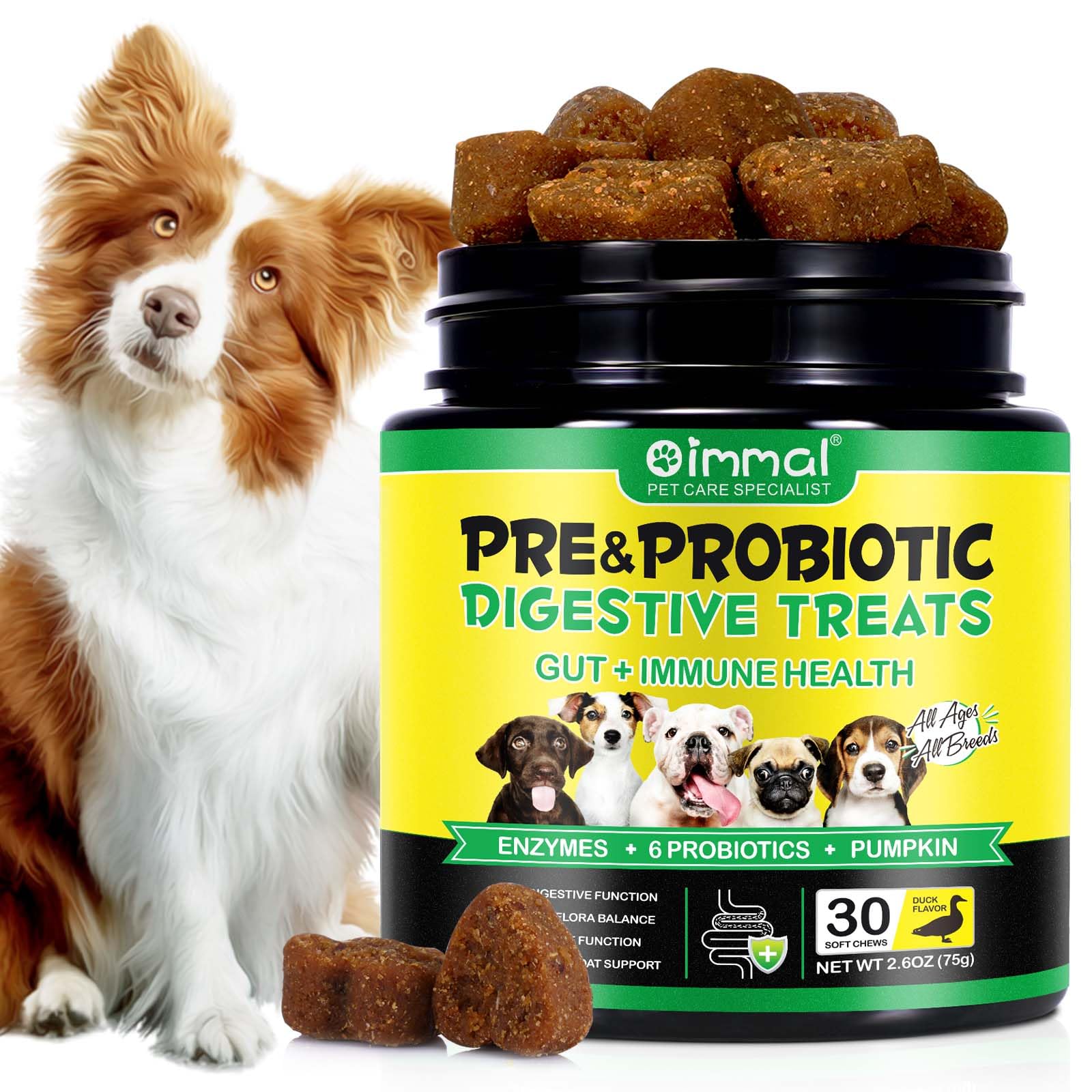 Probiotics for Dogs, Dog Digestive Health,30 Chews Probiotic Chews with Prebiotics & Probiotics, Duck Flavor, Suitable for All Dogs (30 chews) โ image 1