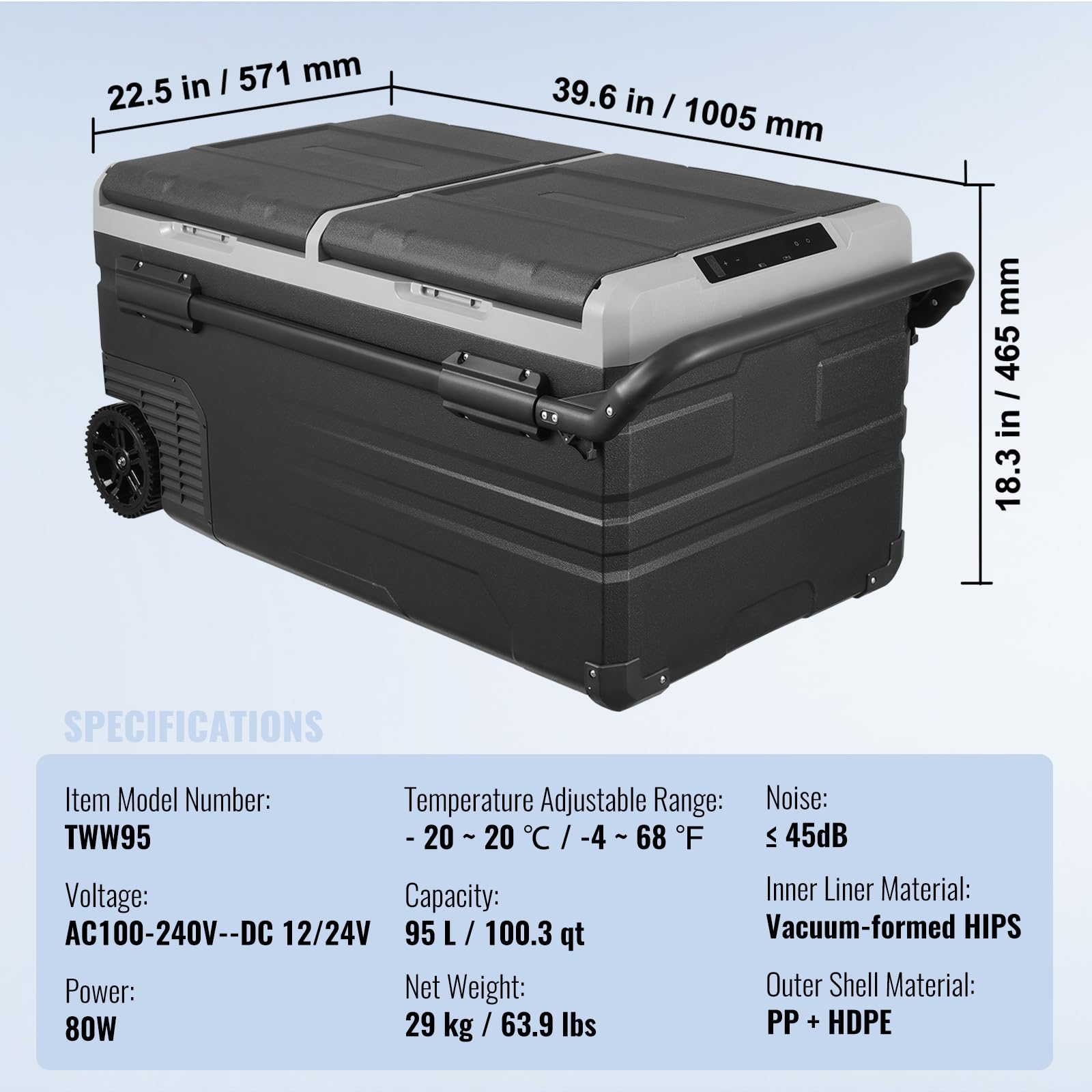 VEVOR Frigorifero Auto Congelatore Portatile Doppia Zona 95 L 12 Volt -20~20 ℃ Compressore 12/24 V CC 100-240 V CA per Campeggio Camper