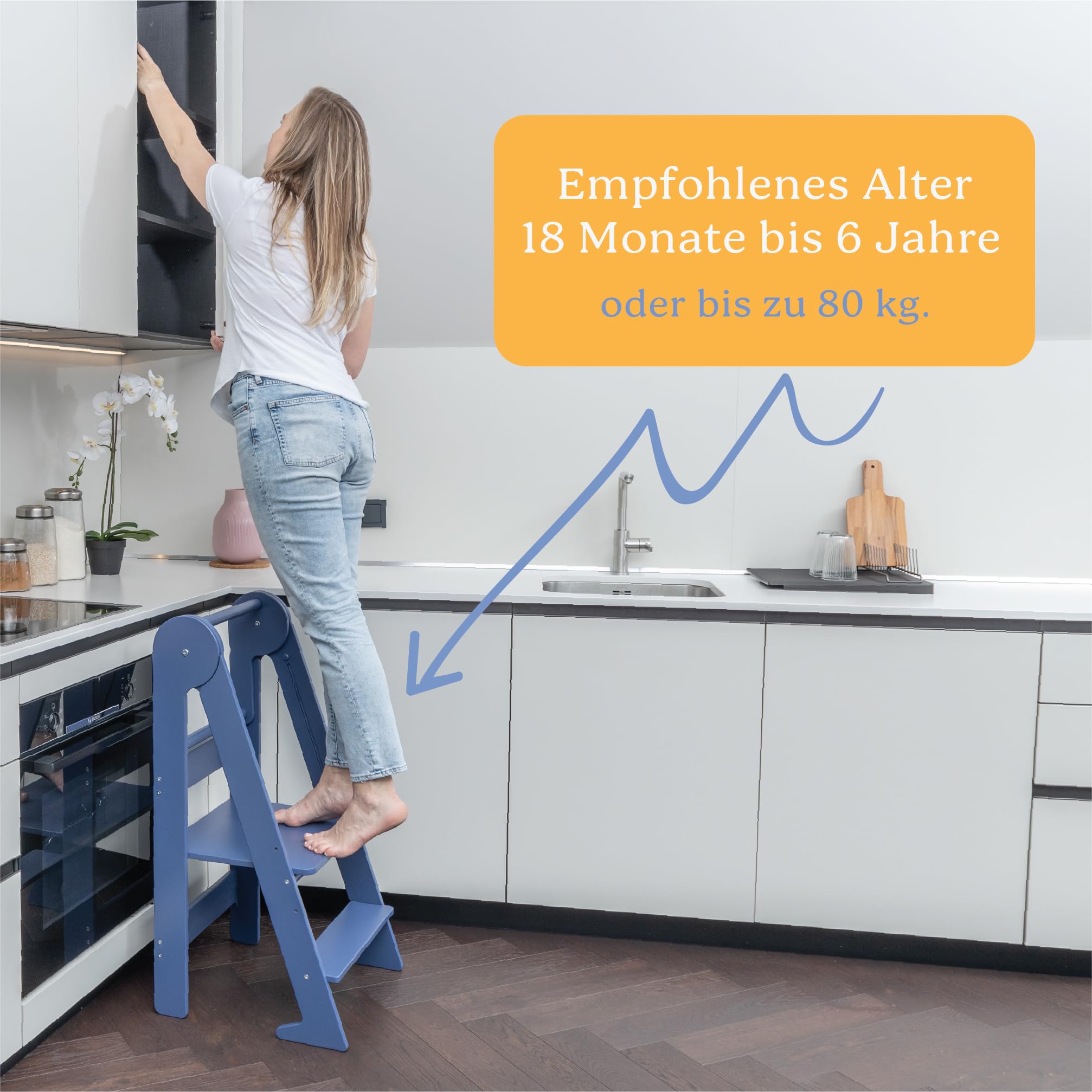 TOYBOX Montessori Kleinkind-Turm & faltbarer Holz Tritthocker - Faltbare Küchenhilfe für Kleinkinder, Kinder Lernen & Steh-Möbel
