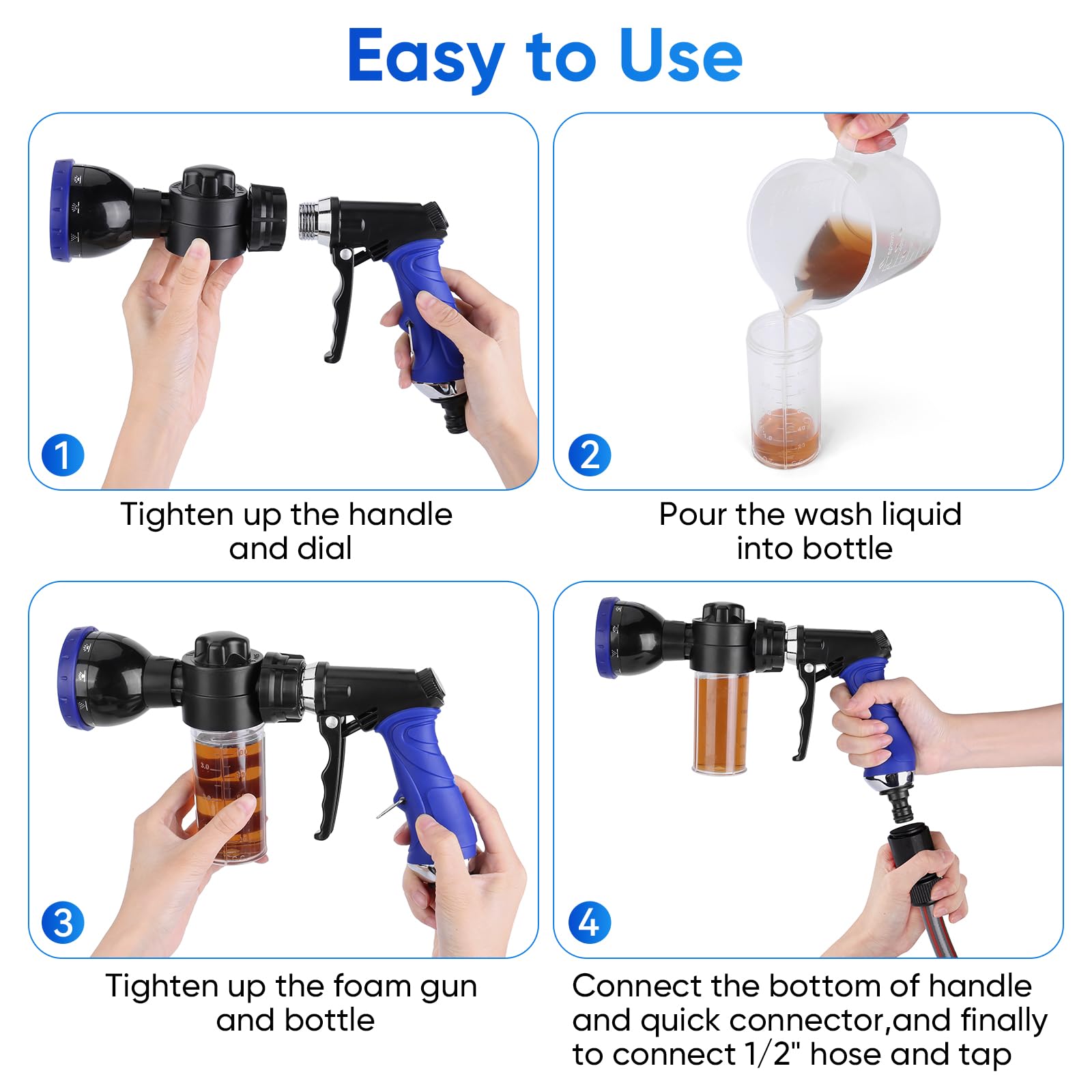 Pet Bathing Sprayer Kit,10 Spray Patterns, Adjustable Hose Wash Sprayer with 4 to 8 Bars Foam Blaster,Suitable for Pet Washing, Car Cleaning and Garden Use with 1/2” Quick Connector - image 4