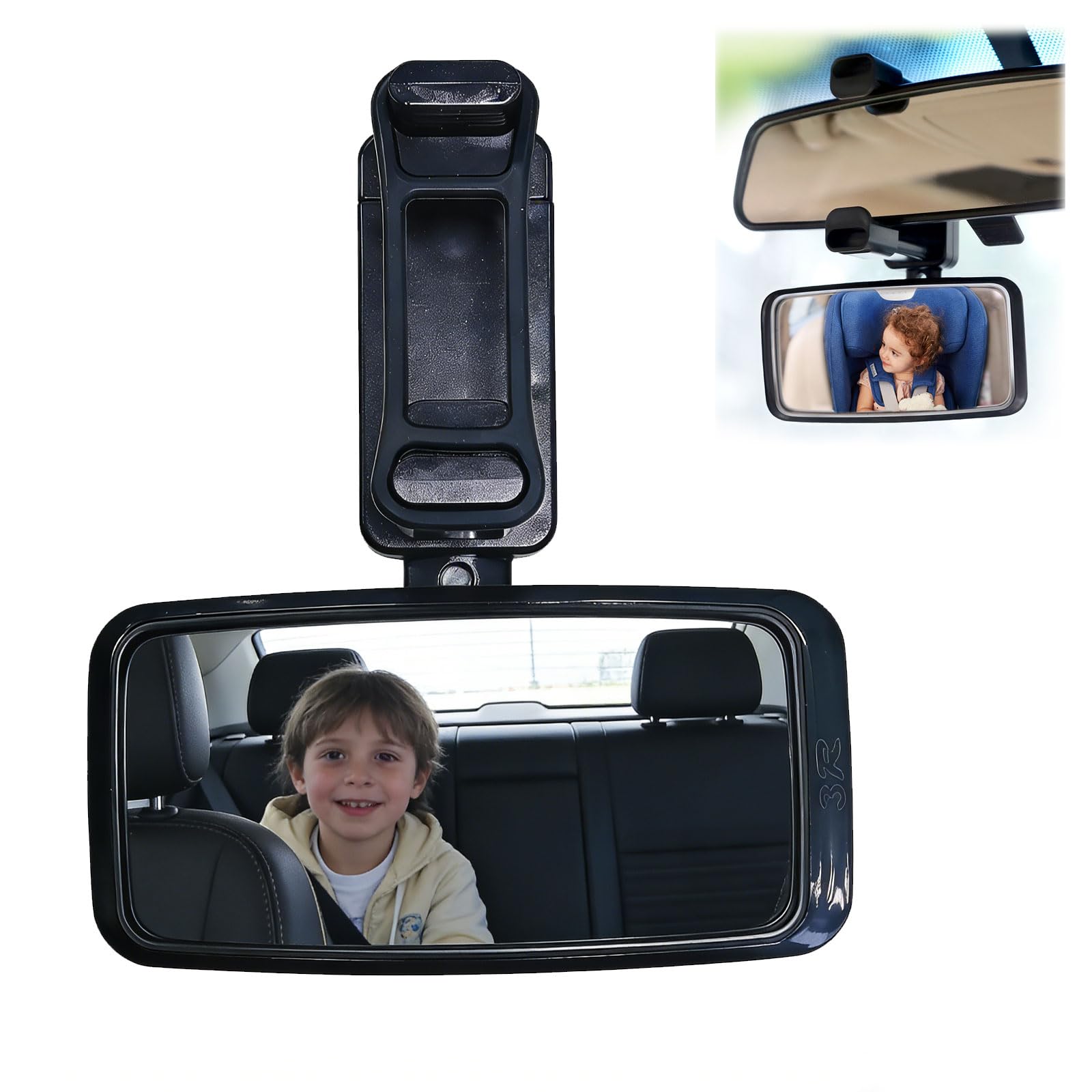 Espejo Retrovisor para Bebé Coche, Gran Angular Ajustable 360°, Cristal Irrompible Antirreflejos, Instalación Rápida con Clip Universal, Compatible con SUV, Coches y Camiones, Visibilidad Total