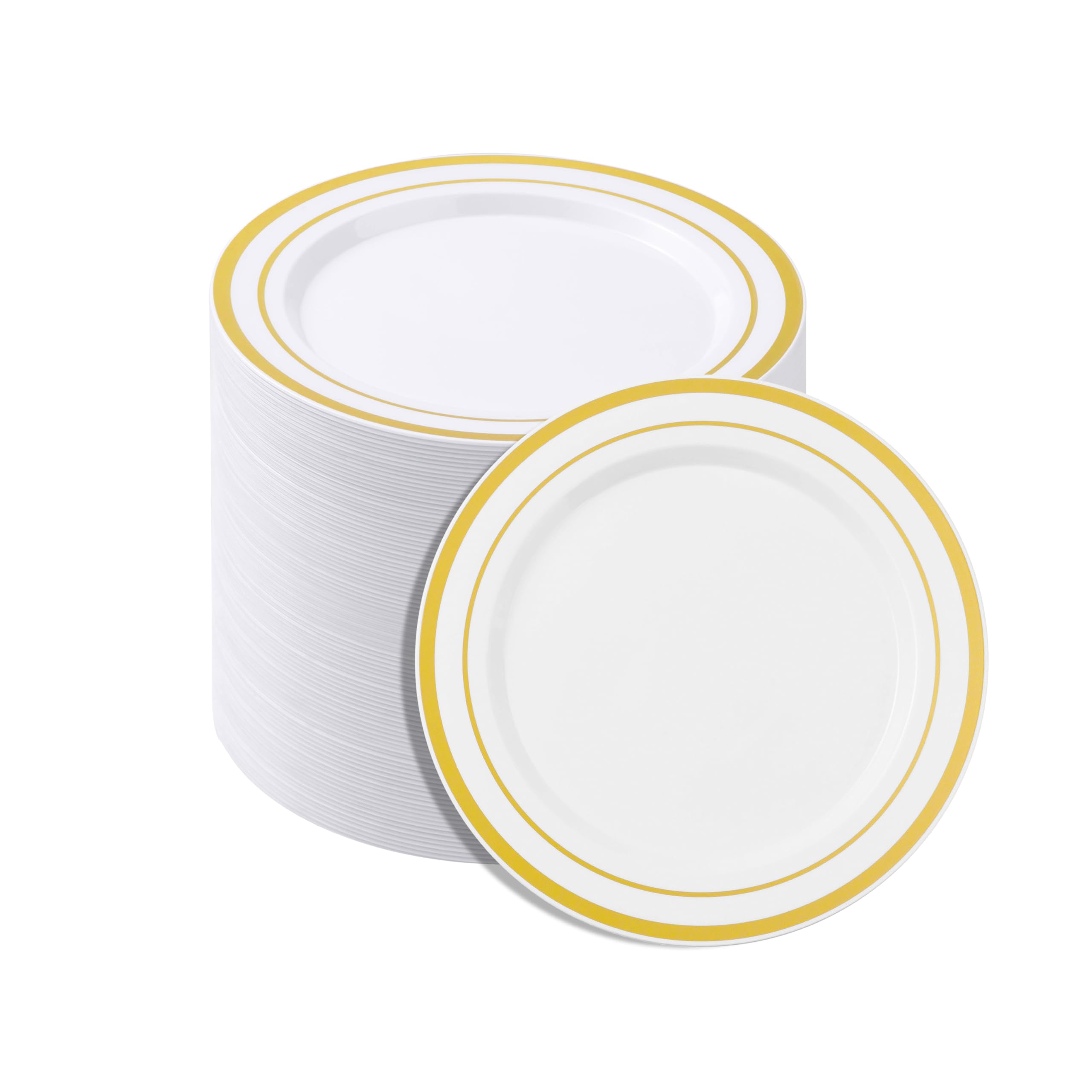 Photo 1 of BESTSTAR 7 Inch White Gold Rim Plastic Plates
