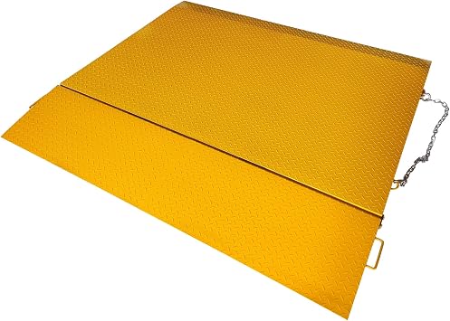 Heavy Duty Shipping Container Ramp 16,000 lbs Capacity, Forklift Compatible Steel Loading Ramp with Fold-Down Loop Flips, Safety Chain & Pin, Spray Paint Coated for Warehouse Dock Truck