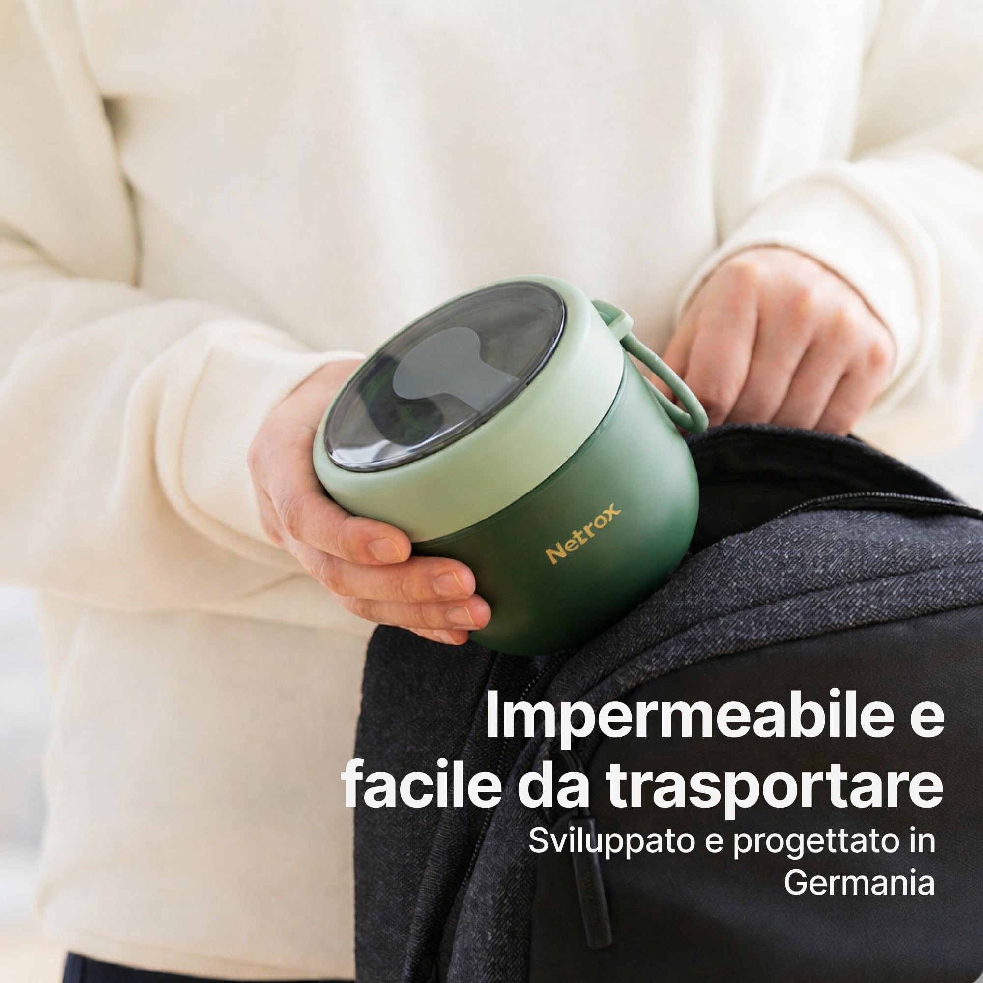 Tazza Muesli To Go 600 ml – Contenitore Ermetico Isotermico Inox per Cereali, Yogurt, Porridge, Zuppe