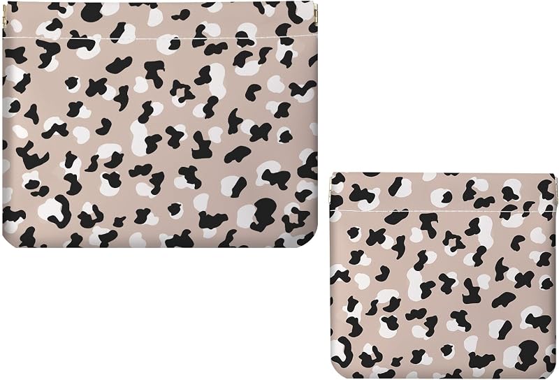 Conjunto com 2 necessaires de maquiagem Luoycxy em couro sintético, sem zíper, estampa Leopard Print 1
