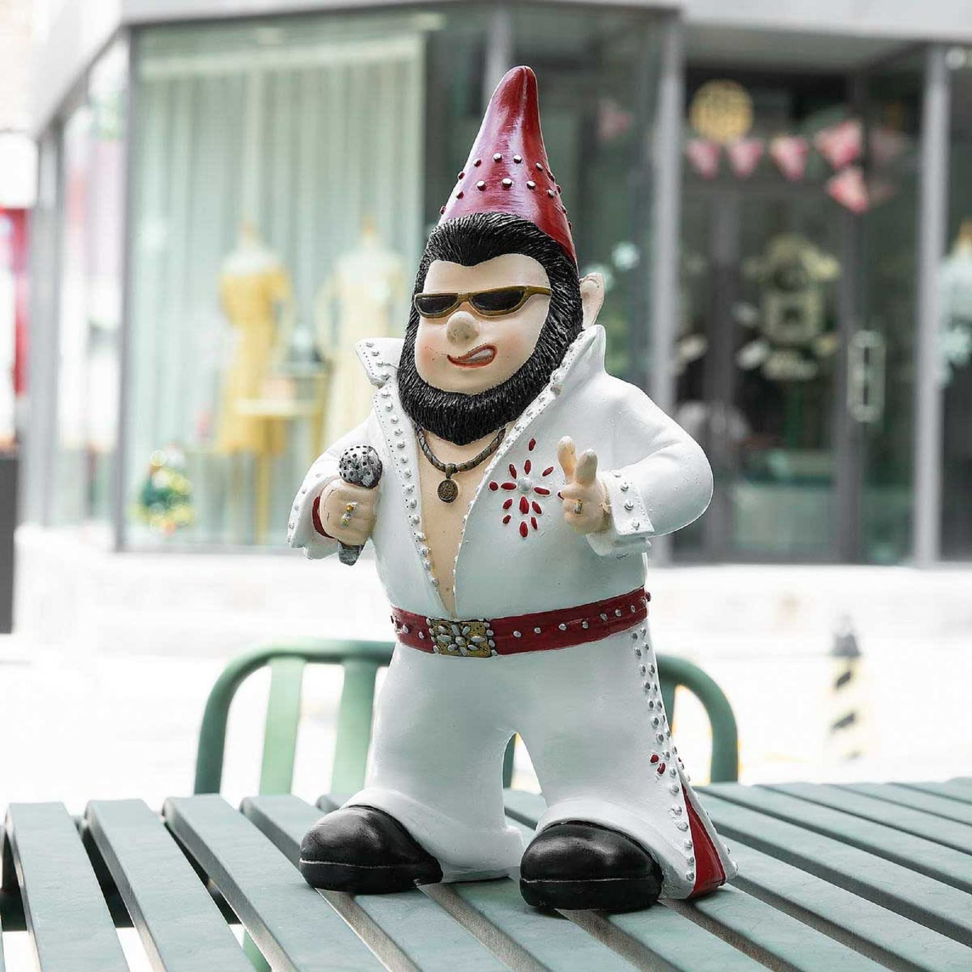 Duża piosenkarka krasnal statuetka ogrodowa na zewnątrz żywica figurka krasnoludka dekoracja domu zabawna rzeźba na patio poch podwórko ozdoba dom wyjątkowy prezent