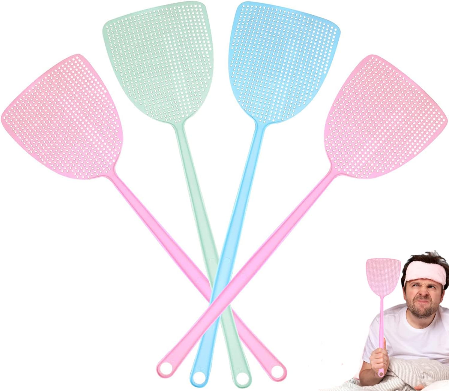 Fly Swatter 4 Pack, Plastic Fly Swatters Heavy Duty, Assorted Colors Strong Flexible Manual Fly Swatter with Long Handle, Insects, Bugs and Fly Killer (Random Selection of Colors)