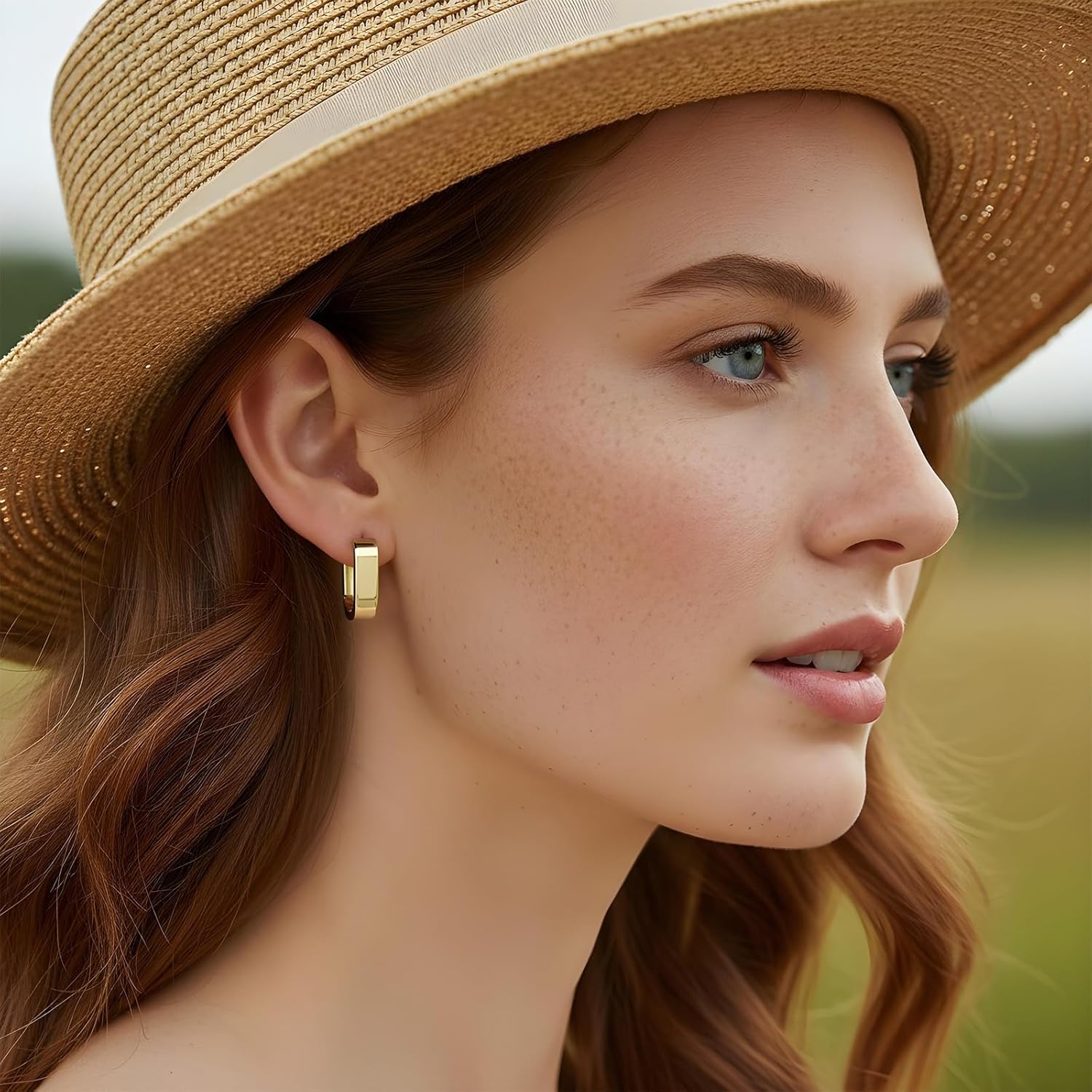 Sibba Gold Hoop Earrings, 14K Gold Plated Square Chunky Earrings, Minimalist Thick Huggie Hoops Jewelry for Gifts Daily Wear - Image 4