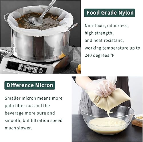 Miniatura 5 de CONIE - Bolsa reutilizable para hacer cerveza de nailon, bolsa para filtros de vino, bolsas para moldear hervidores, Blanco