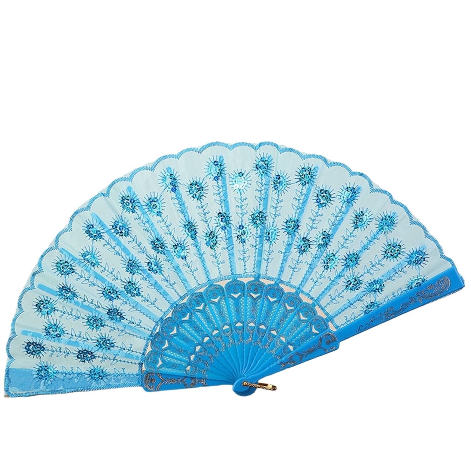 SXTYYH Hand Fans for Women Foldable, Retro Lace Folding Fans, Chinese Style Embroidery Handheld Fan Folding, Wedding Party Favor Prop(Sky blue)
