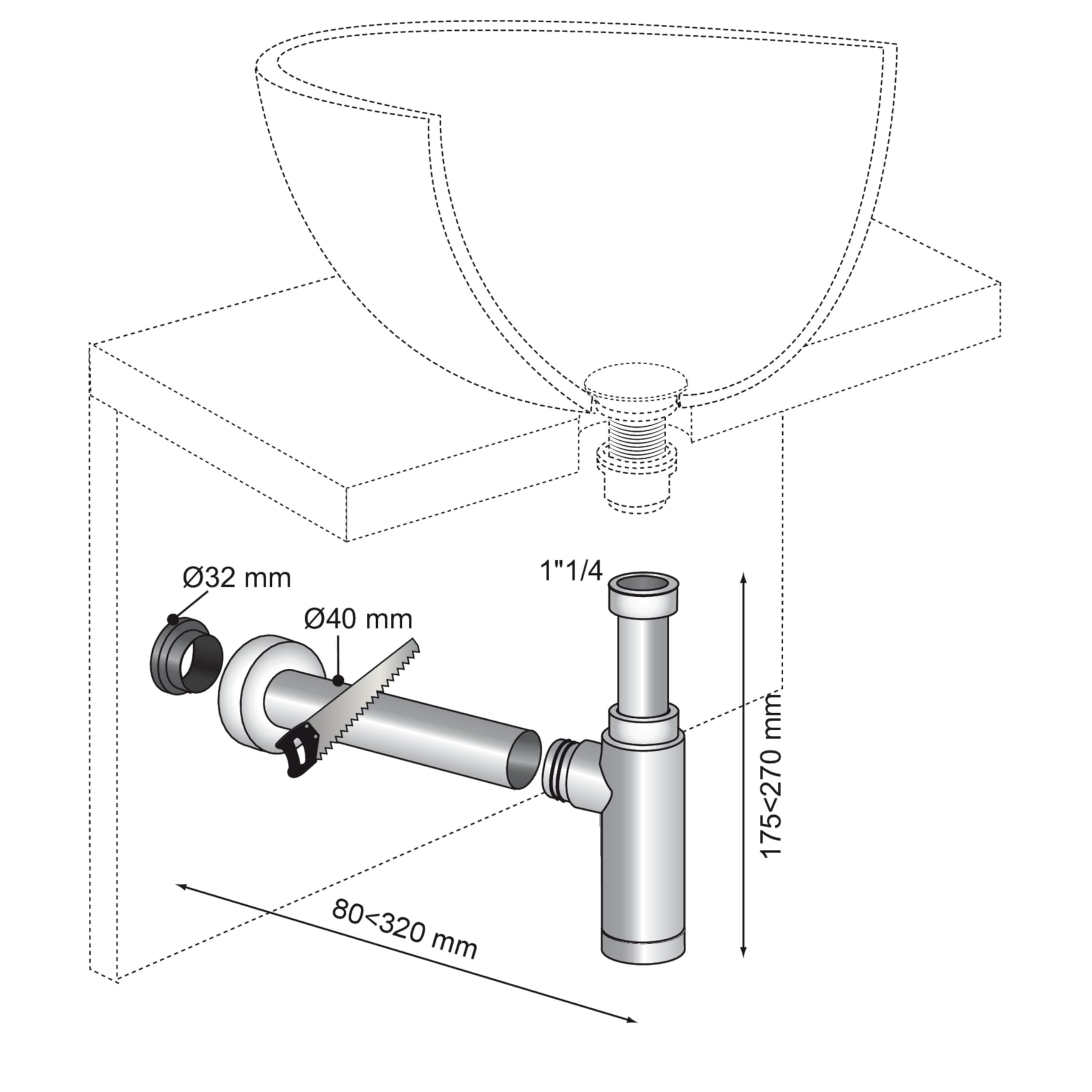 Wirquin 30724252 30724252-Sifone per lavabo, Design Teos, in ABS, Cromato