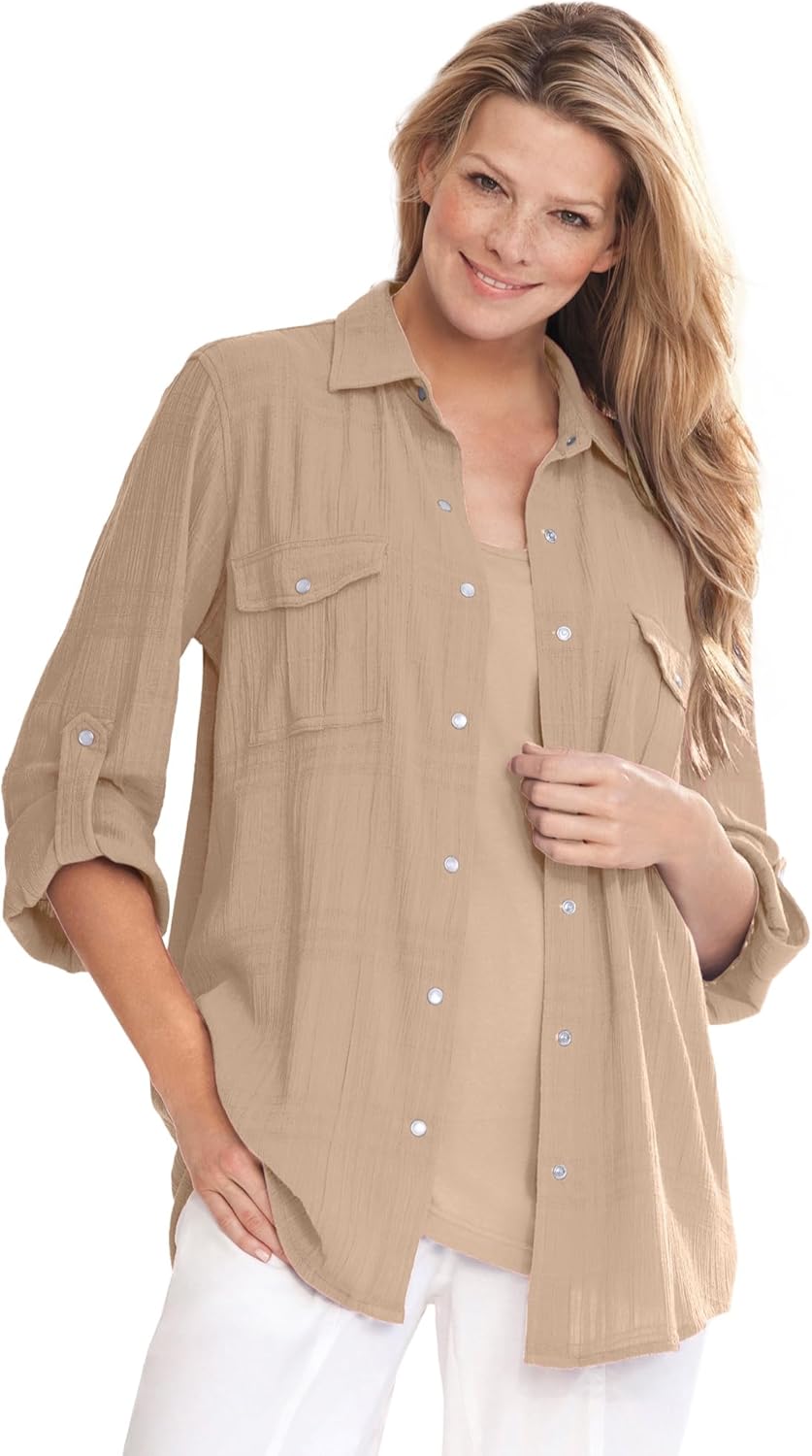 Woman Within Plus Size Cotton Gauze Bigshirt