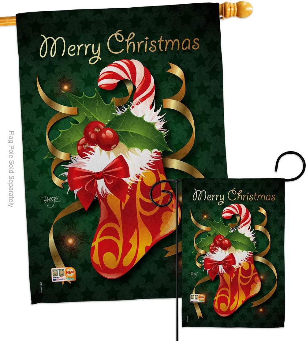 Xmas Stocking Garden House Flags Set Wintertime Christmas Santa Marry Present Reindeer Season Snow Small Decorative Gift Yard Banner Double-Sided Made In USA 28 X 40
