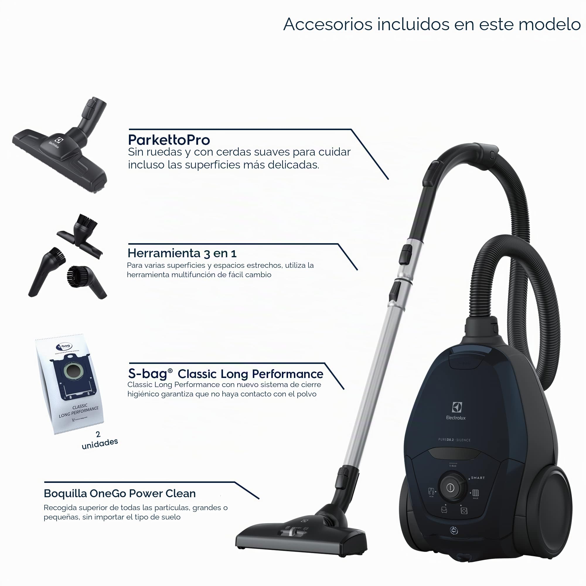Electrolux PD82-4ST Aspirador con bolsa, potencia máx. 600 W, sistema de aspiración AeroPro, 2 cepillos, accesorio 3 en 1