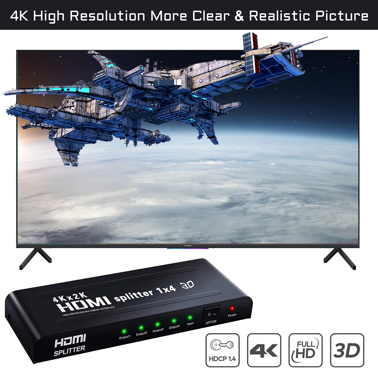 ESynic Splitter HDMI 4K Répartiteur HDMI 1 En 4 Sorties-Résolution 4K X
