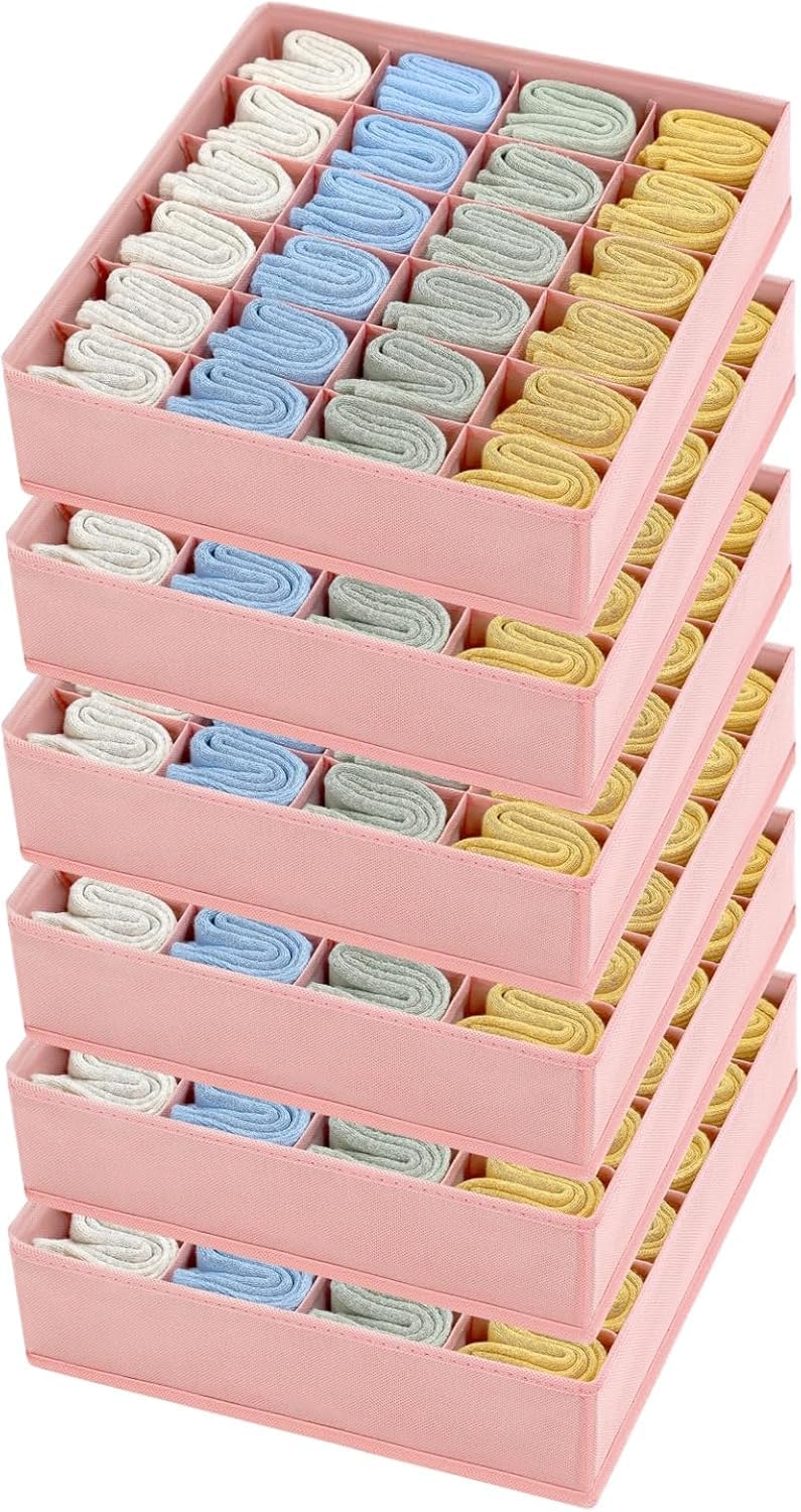 DIMJ Set of 6 Pink Drawer Clothes Organiser for sock Underwear, Scarves, Cosmetic