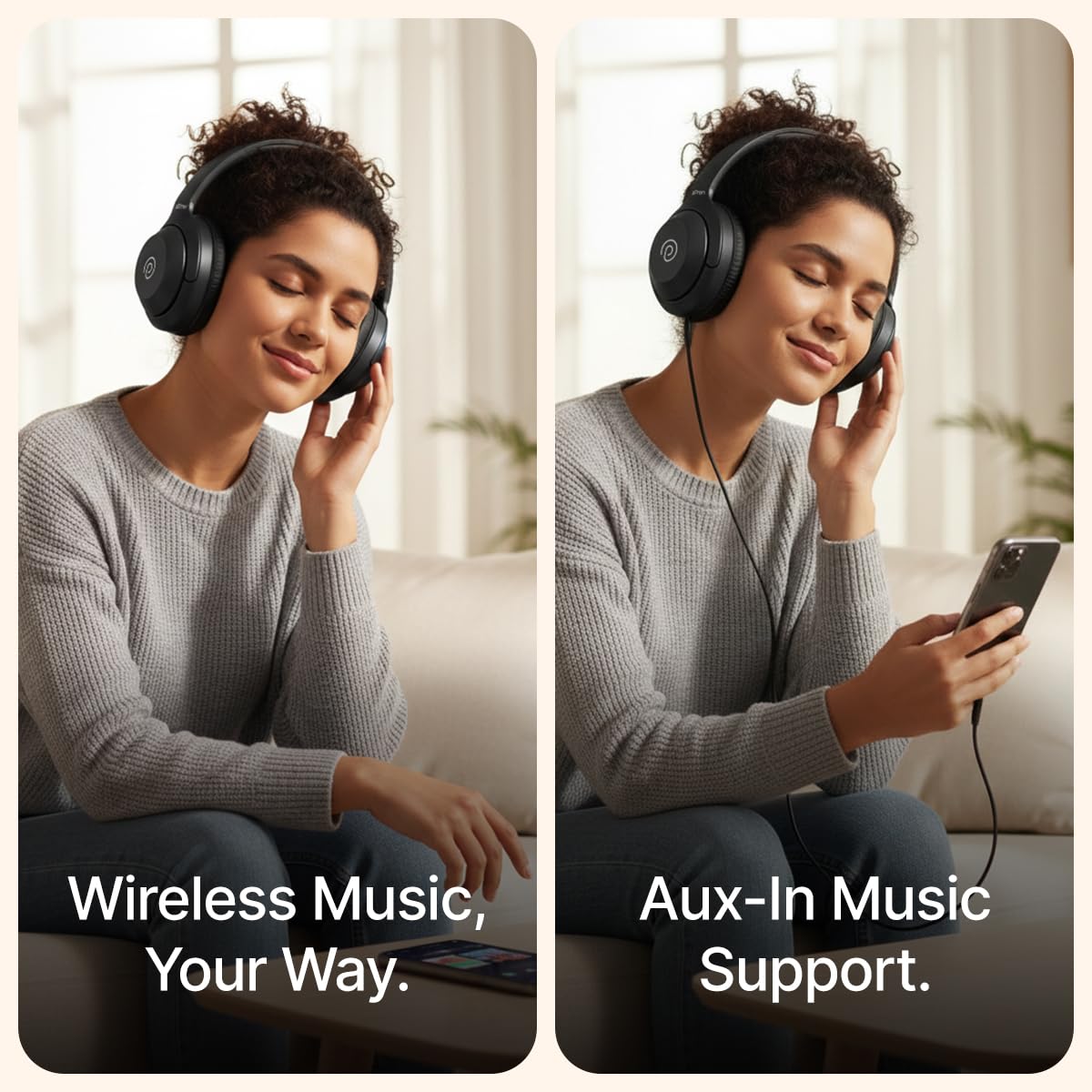 pTron Studio Classic w/ 75Hrs Playtime, Wireless Over Ear Headphones w/HD Mic, Dual Device Pairing, TruTalk AI-ENC Calls, Low-Latency Game & Music, Deep Bass, BT5.4 & Type-C Charging (Black) — Amazon image 7