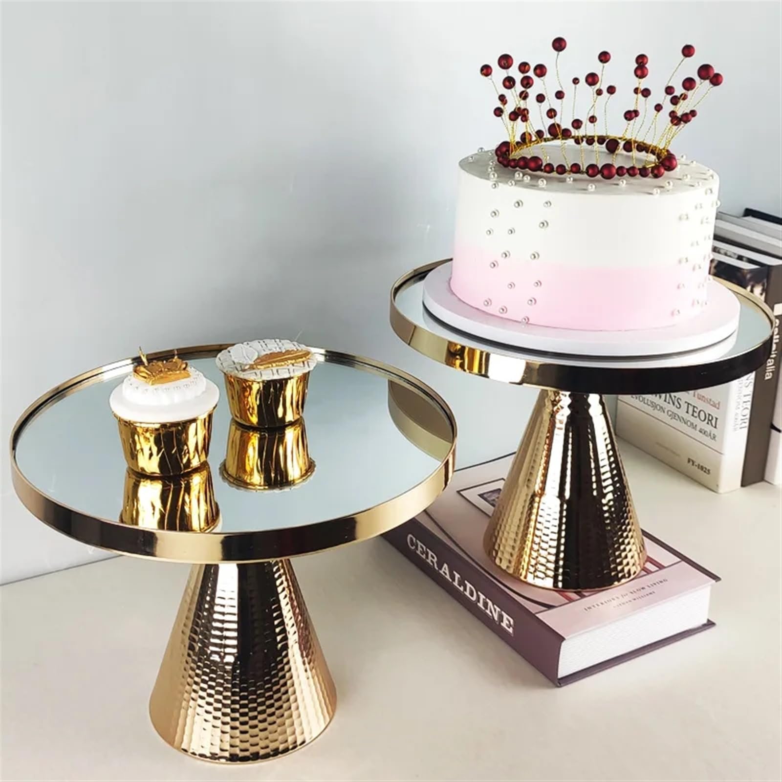 Stojak na ciasto, Zestaw metalowych stojaków na ciasto, lustrzany blat, złoty, 25 cm, 30 cm, okrągły, 2 szt., ekspozytor na desery(1pc 30cm Stand)