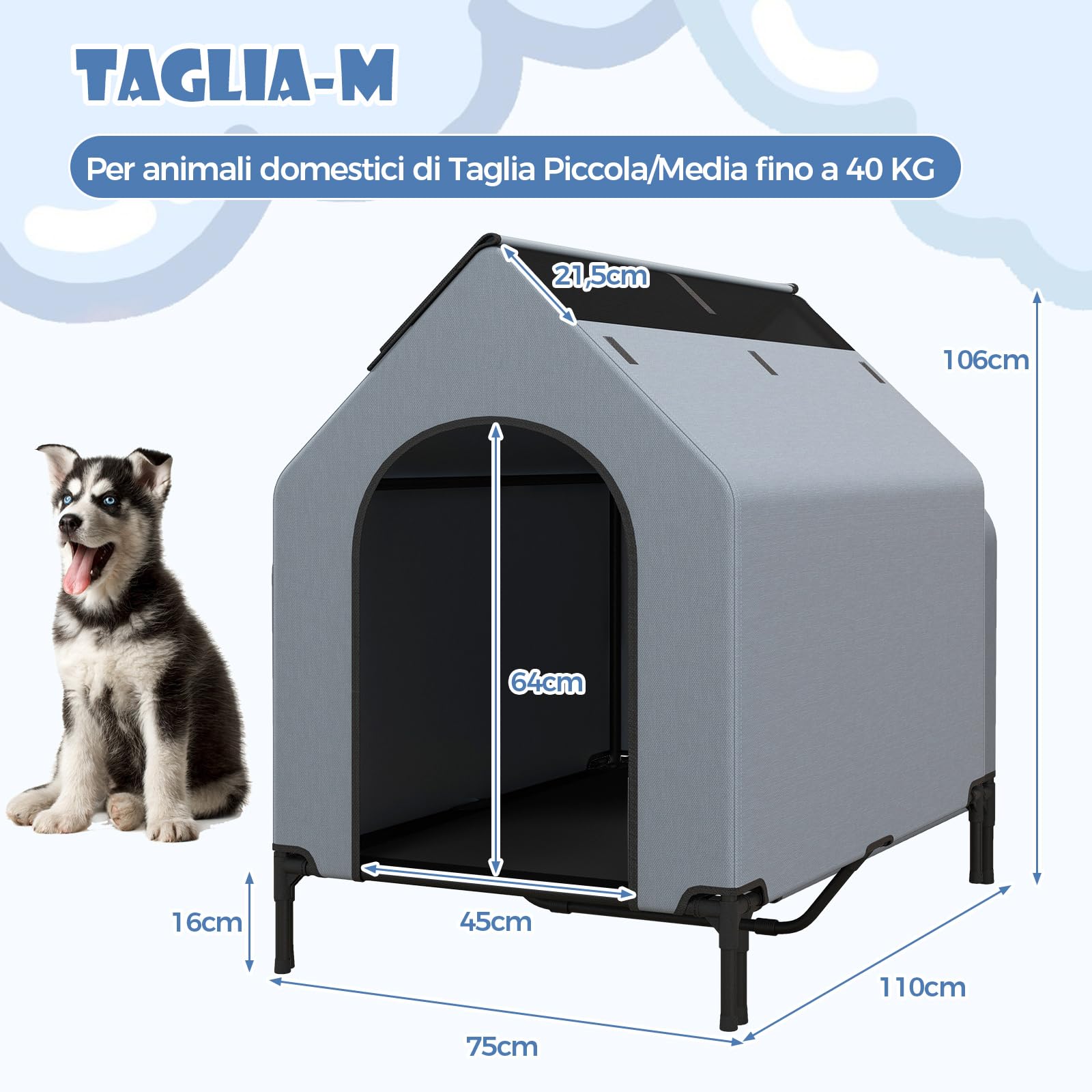 COSTWAY Casetta per Cani, Letto Rialzato per Cani con Copertura Rimovibile ed Impermeabile e Finestre Ventilate, Cuccia Cane Esterno ed Interno Taglia Piccola/Media/Grande (75 x 110 x 106 cm)