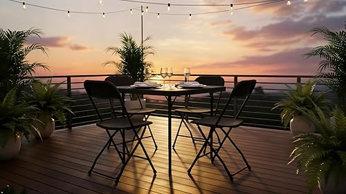 Miniatura 2 de BTEXPERT Juego de mesa plegable de 5 piezas portátil y silla, mesa cuadrada de plástico negro de 34 pulgadas, 4 sillas para adultos para juegos de