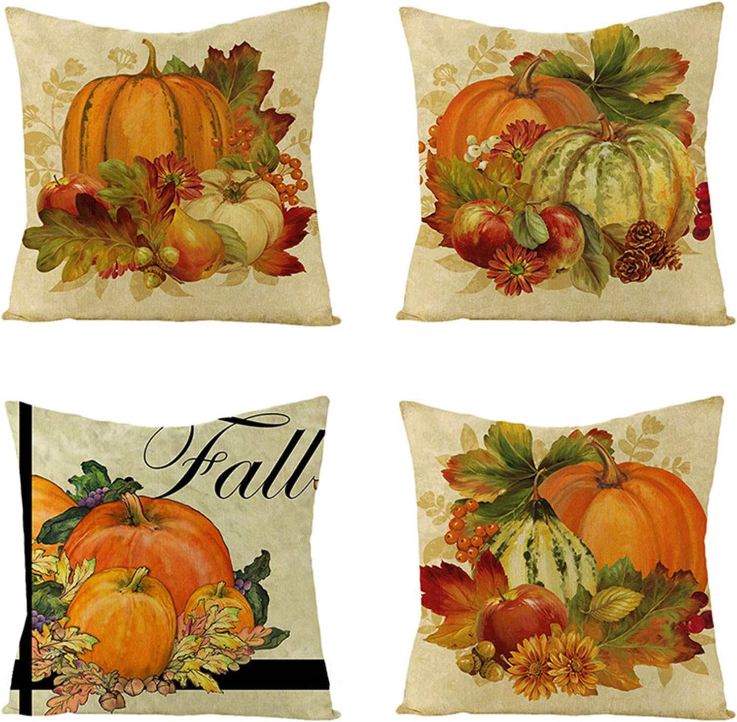 Huuyan Pumpkin Pillow Covers 14x14 inch Set of 4, Fall