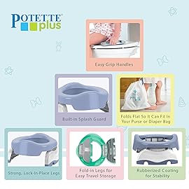 Kalencom Potette Plus 2-in-1 Travel Potty and Trainer Seat - Dual-Purpose Potty Training Toilet Seat - Portable Potty for Toddler Travel - With Durable, Lock-In Legs and Splash Guard - Misty