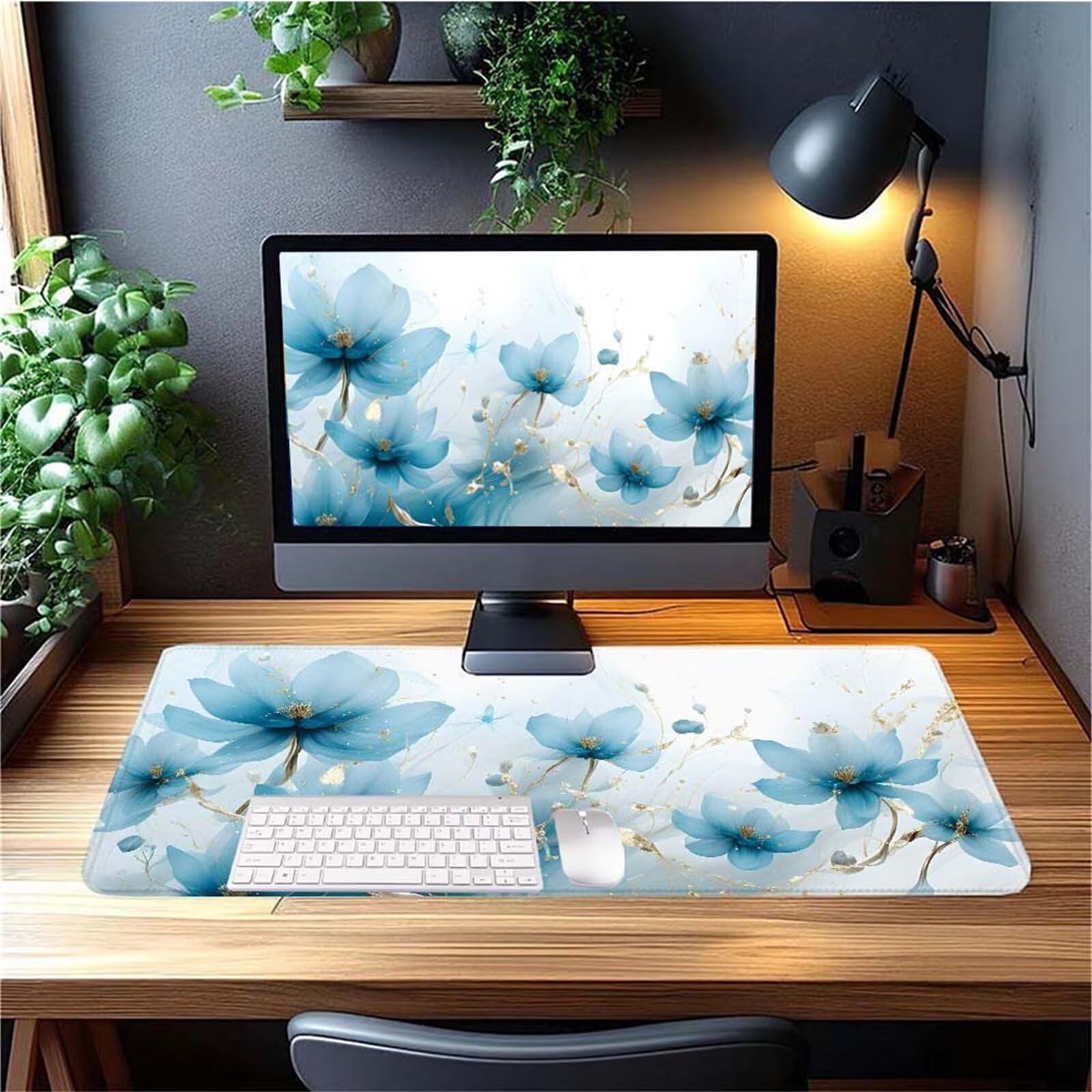 Alfombrilla Ratón Flor Sueño Alfombrilla Ratón XXL 1400x600x3mm Mouse Pad Resiste Salpicaduras, Extendida de Gran Tamaño con Bordes Cosidos, Mejora Precisión y Velocidad, Antideslizante,Duradera y-261