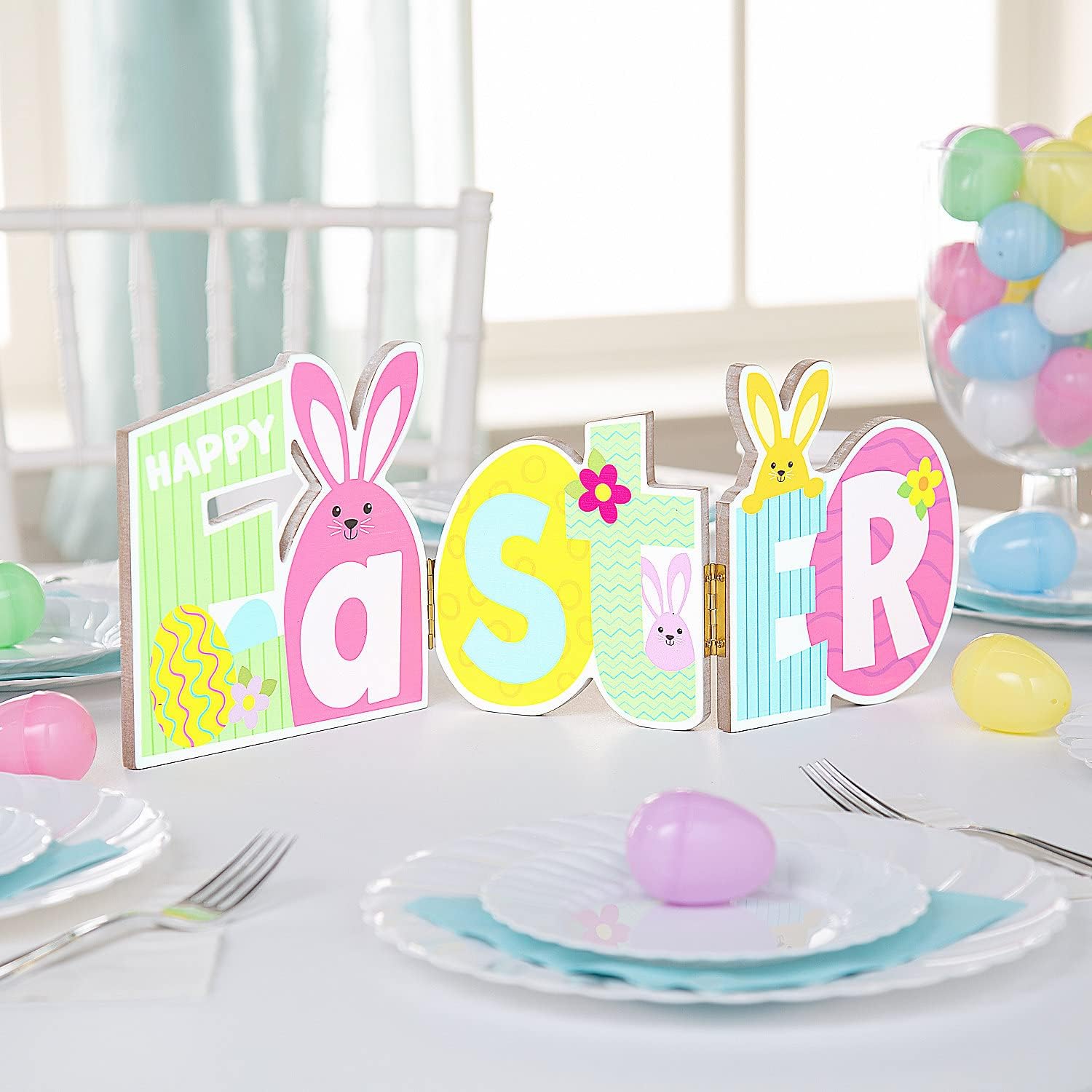 Fun Express Happy Easter Tabletop Screen Decoration - Wood - Easter Egg Home Decor
