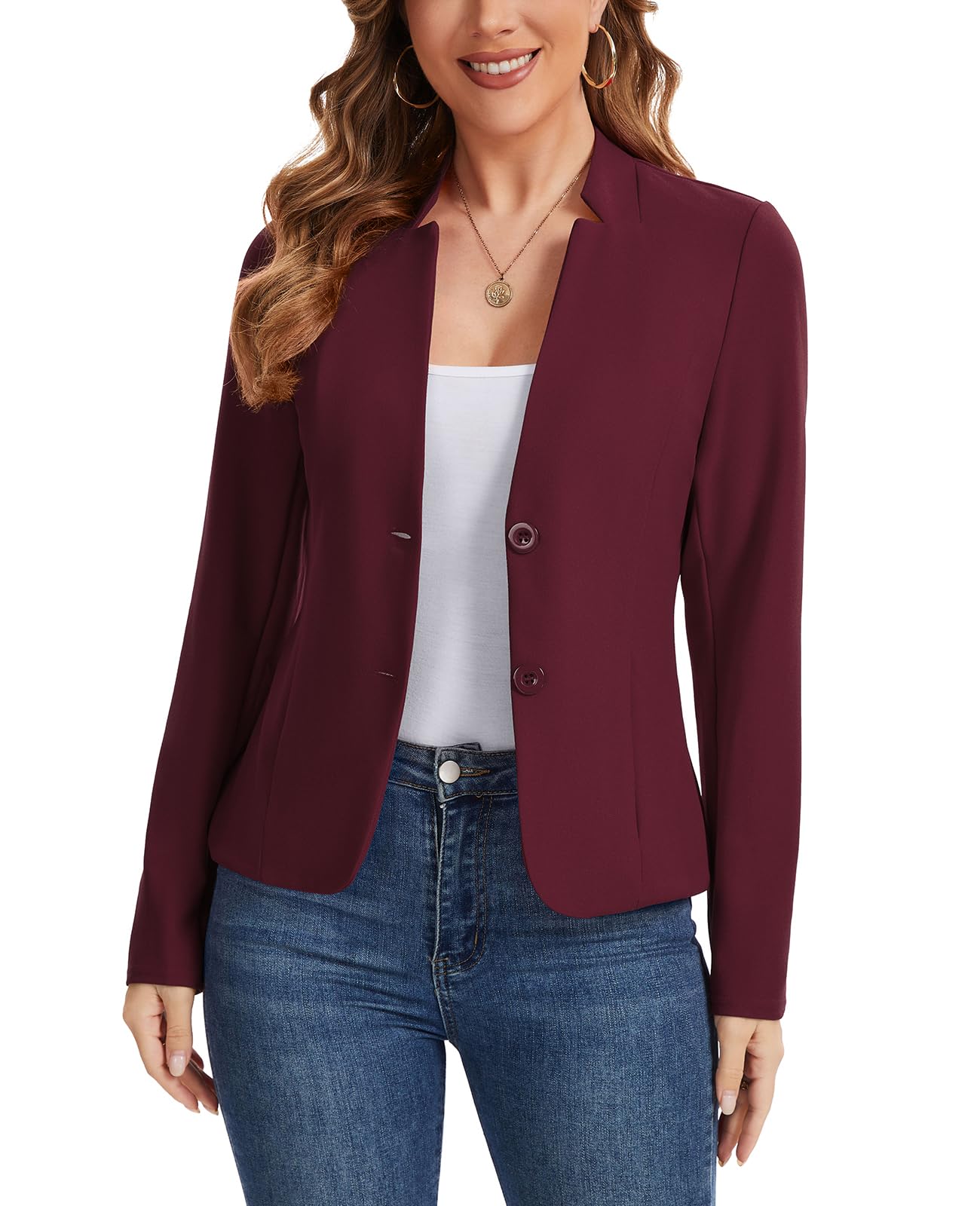 Blazers for Women Long Sleeve Notch Collar Blazer Button Front Casual Work Office Suit Jackets with Pockets