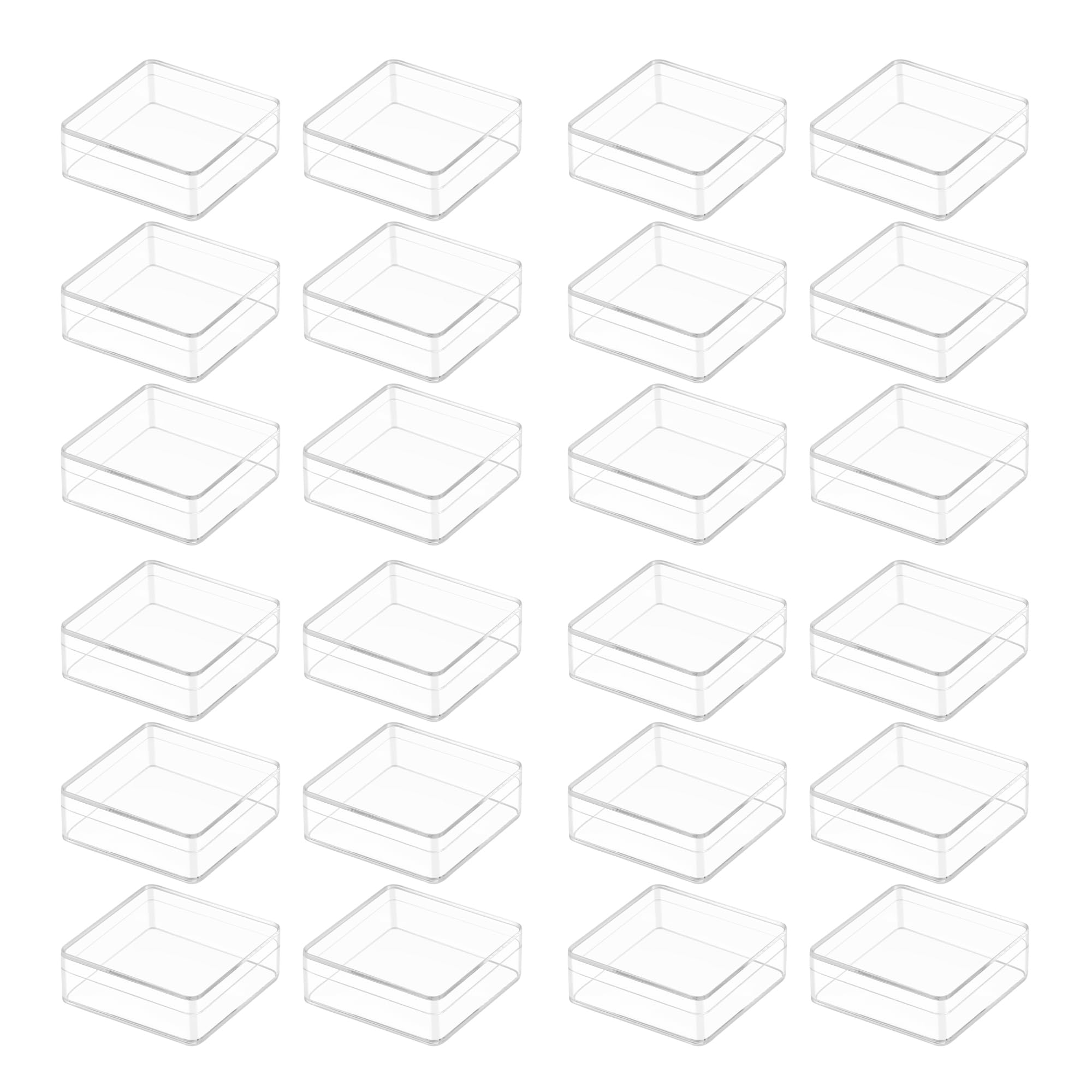 Acrylic Box, Clear Acrylic Containers 24 Pack 2.4x2.4x0.79 Inches, Square Plastic Cube with Lid for Candy, Pill, Beads, Coins