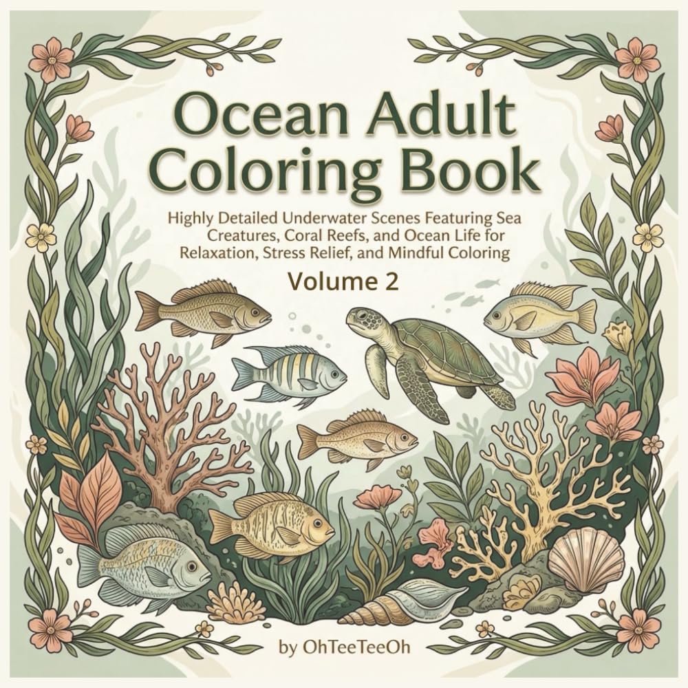 Ocean Adult Coloring Book: Highly Detailed Underwater Scenes Featuring Sea Creatures, Coral Reefs, and Ocean Life for Relaxation, Stress Relief, and Mindful Coloring