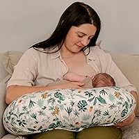 Haakaa Nursing Pillow: Ergonomic Breastfeeding & Bottle Feeding Support, Soft Breathable Cotton Cover, Machine Washable, Verdant Garden