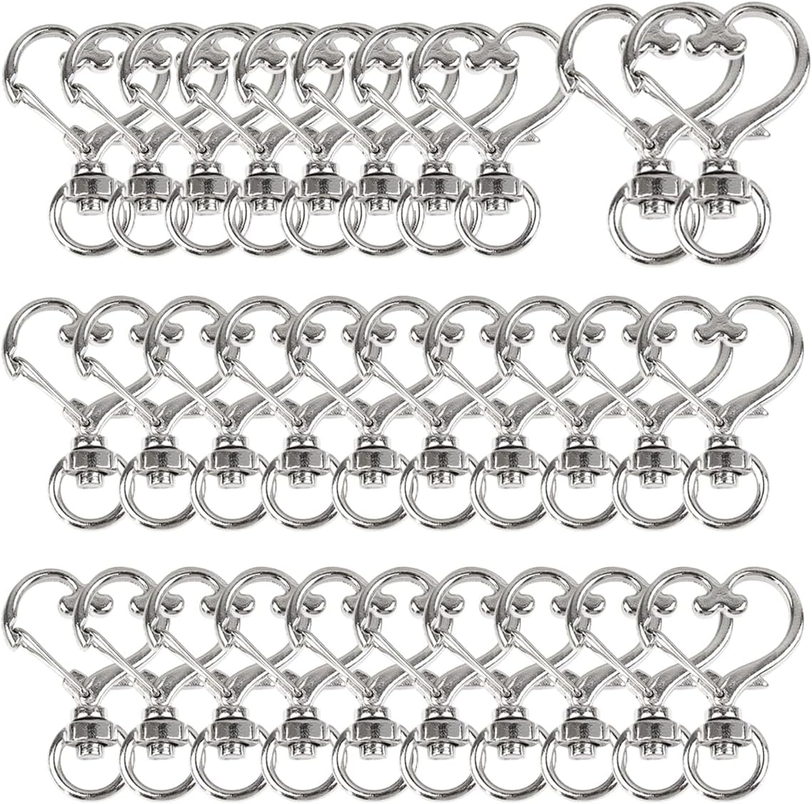 50Pcs Heart-Shaped Swivel Snap Hooks, Metal Spring Snap Keychains Heart Clips Trigger Keychain Hook Lobster Clasps Bulk for Lanyard Hanging Jewelry Making Charms DIY Crafts Supplies Silver