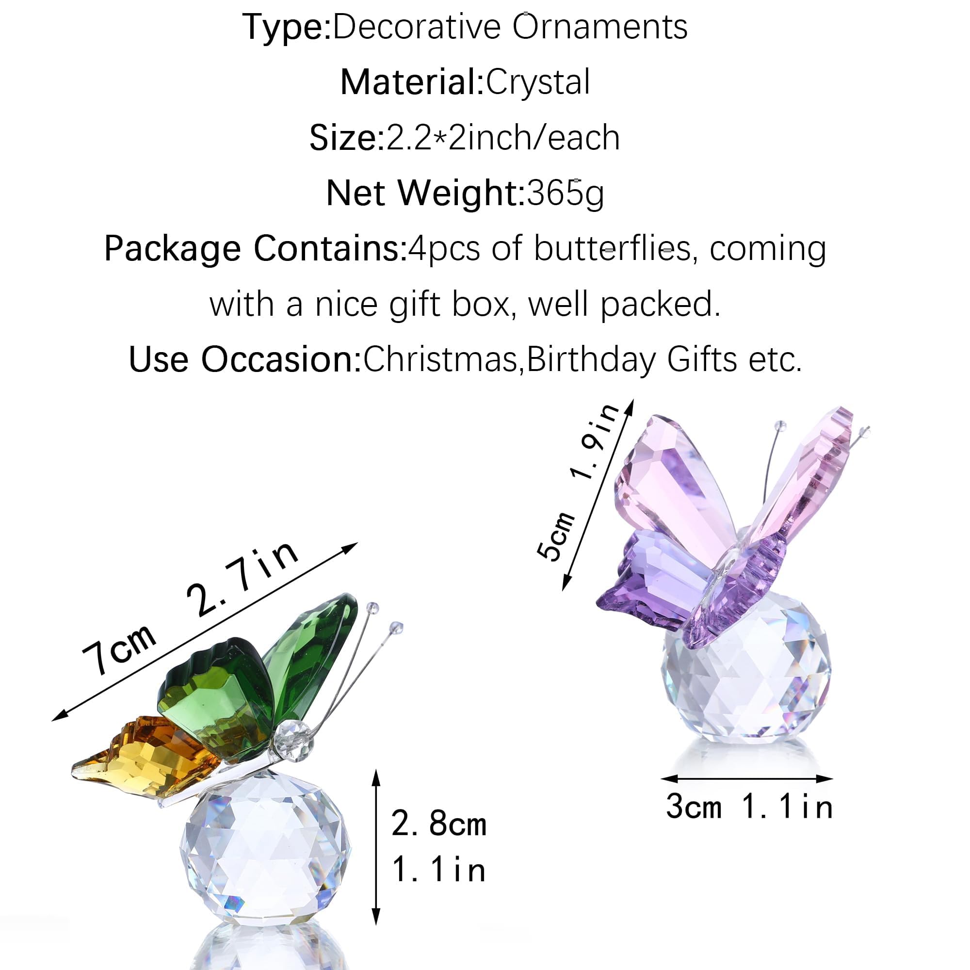 Figura decorativa de mariposa de cristal para decoración de boda del hogar, decoración de mariposa voladora, estatua coleccionable (paquete de 4)