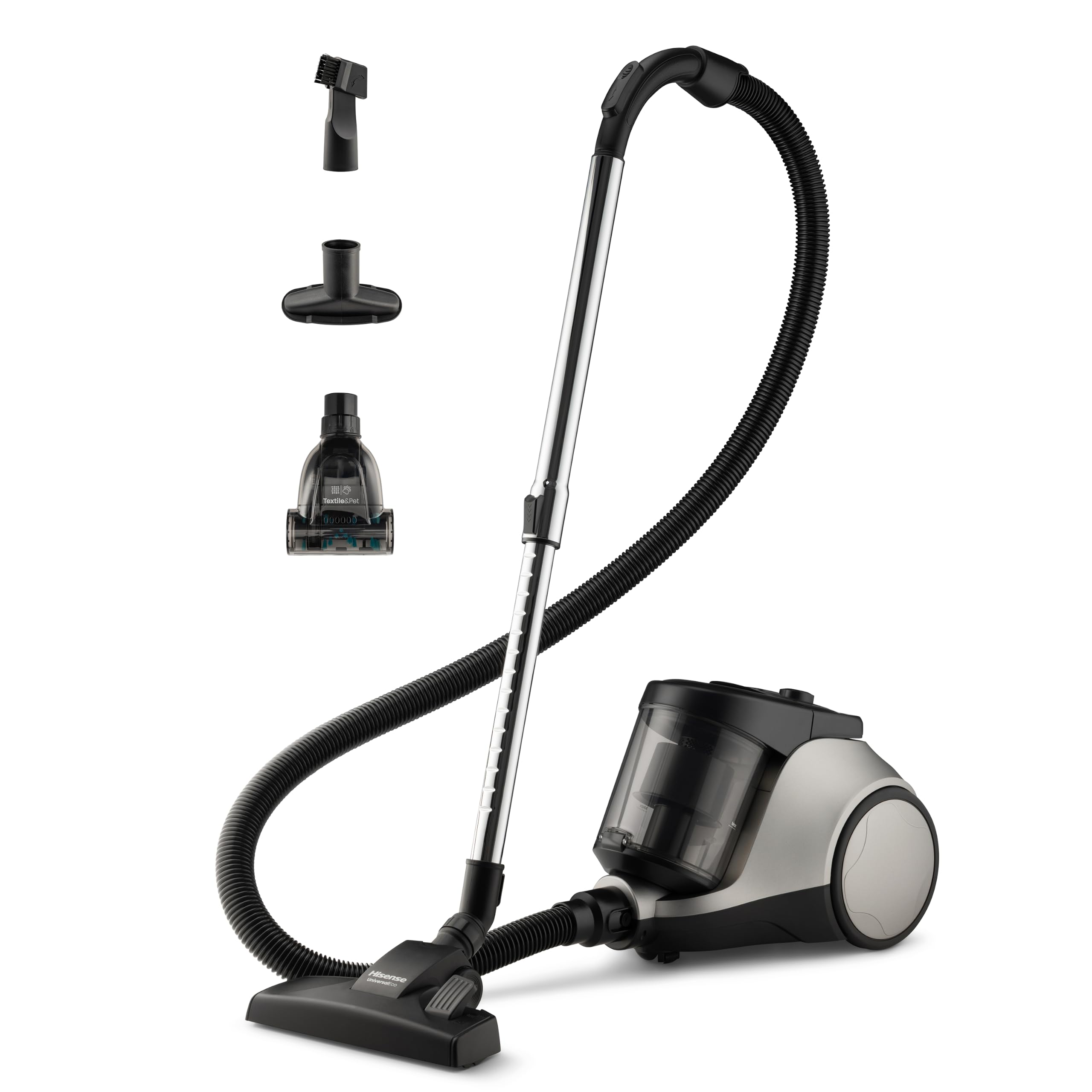 Hisense HVC20E3H2TPA Aspiradora Trineo ciclónica sin Bolsa, Cepillo HI2 Textil y Mascotas, Potente succión de 160W, Tubo telescópico metálico y Boquilla con Cepillo 2 en 1 para Suelos Duros