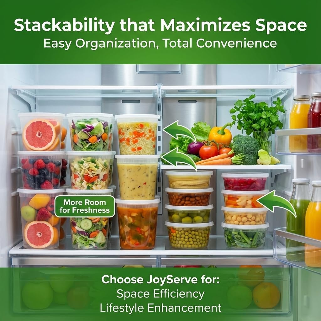 JoyServe Deli Food Containers with Lids - (48 Pack) 16 Sets of Each Size - 8 Oz-Cup / 16 Oz-Pint / 32 Oz-Quart Sizes Food Storage Takeout Meal Prep Storage, BPA-Free, Dishwasher, Microwave Safe - Image 9