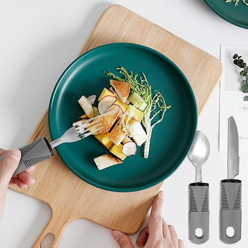 Miniatura 8 de Juego de utensilios adaptativos, cubiertos pesados, 4 piezas, sólidos y seguros, en ángulo, antideslizantes, de fácil agarre, juego de cubiertos con