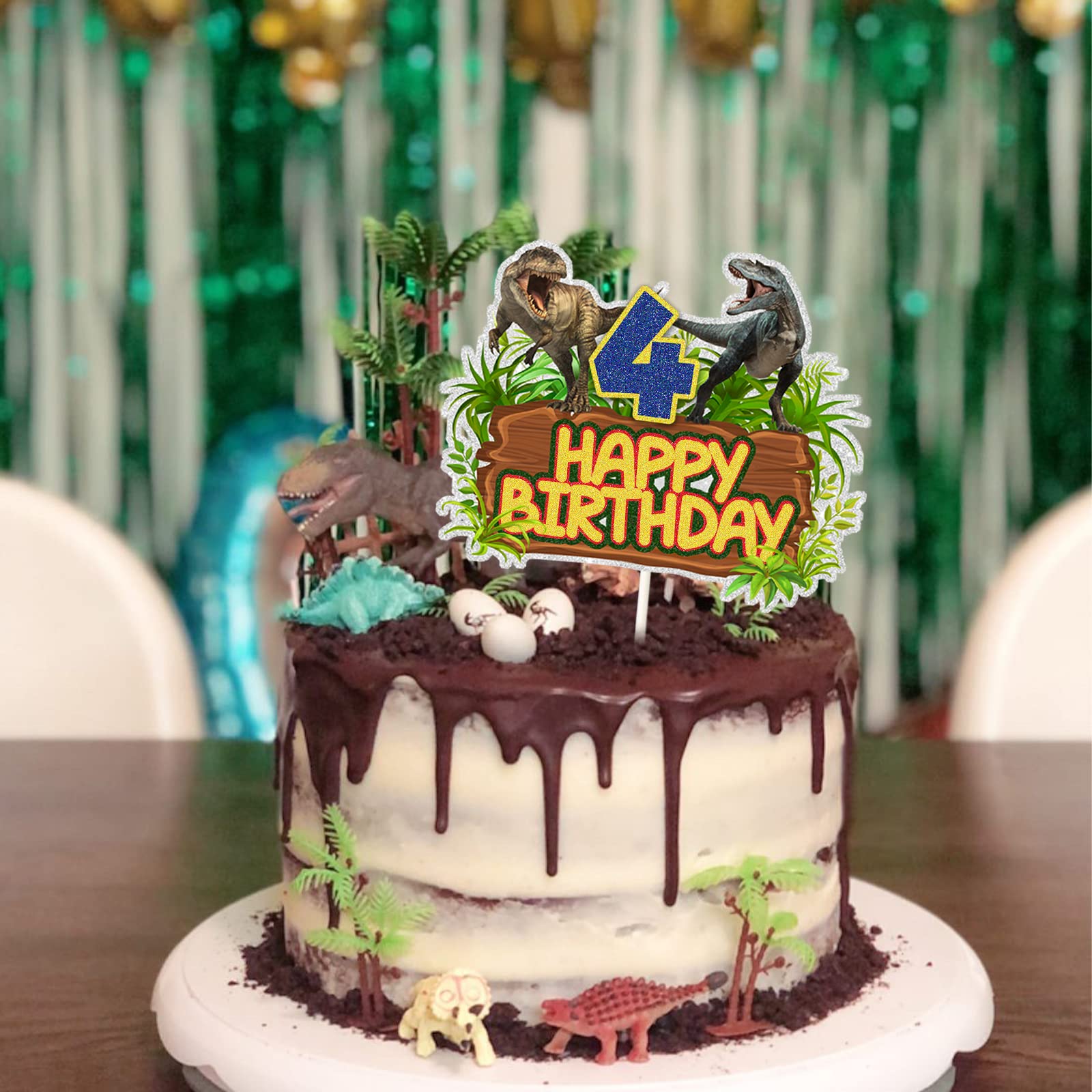 Amazon.com: ChienMin Dinosaur Happy 4th Birthday Cake Topper