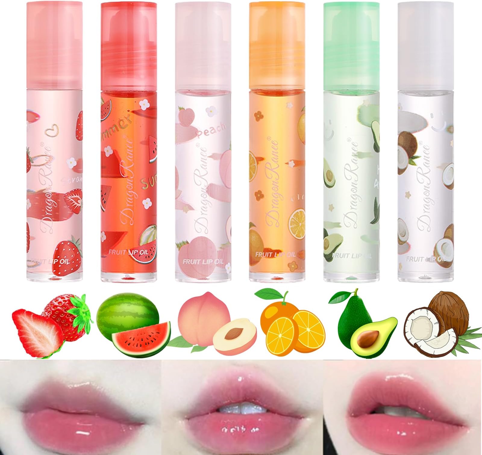 Moisturizing Lip Oil 6 Pcs Roll-on Lip Oil Set Fresh Lip Glaze Transparent Colorless Moisturizing Lip Lotion Hydrating Lip Oil Set for Lip Care（Color Box Packaging）